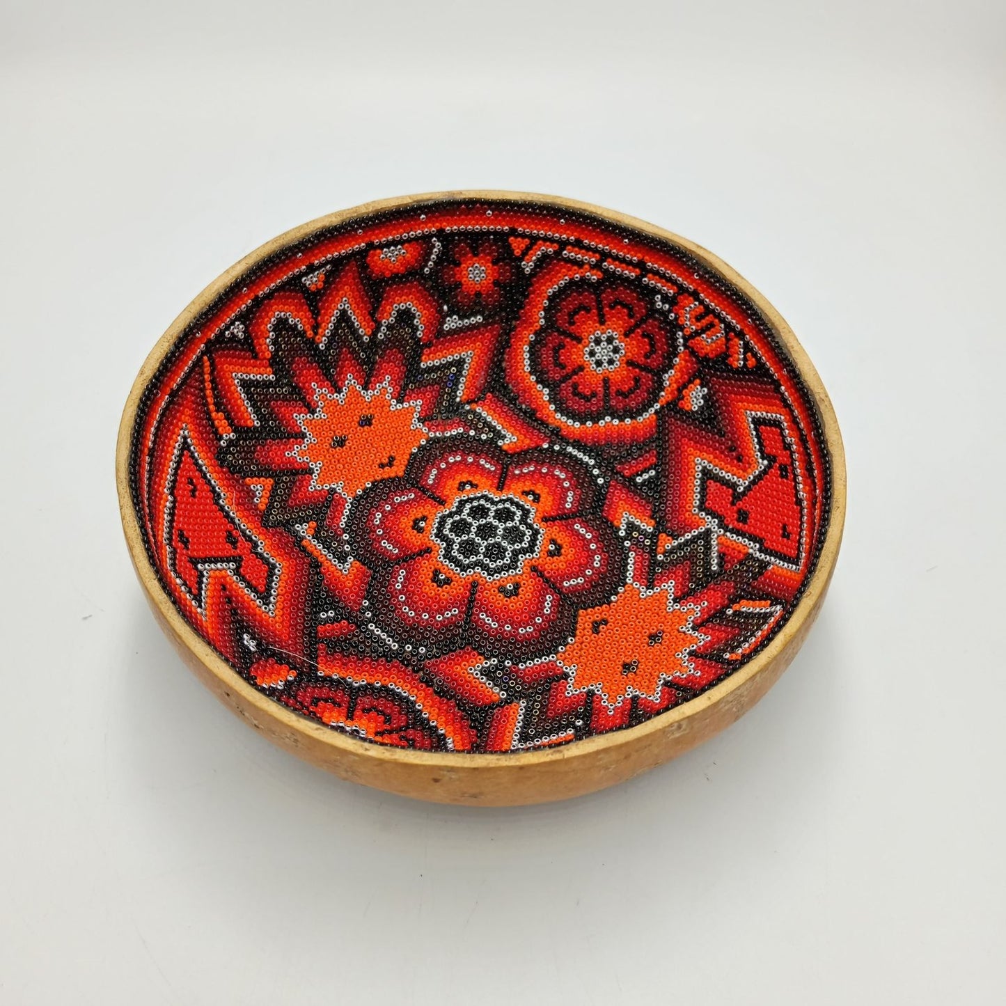 Huichol Hand Beaded Gourd Bowl By Isandro Villa Lopez PP8179