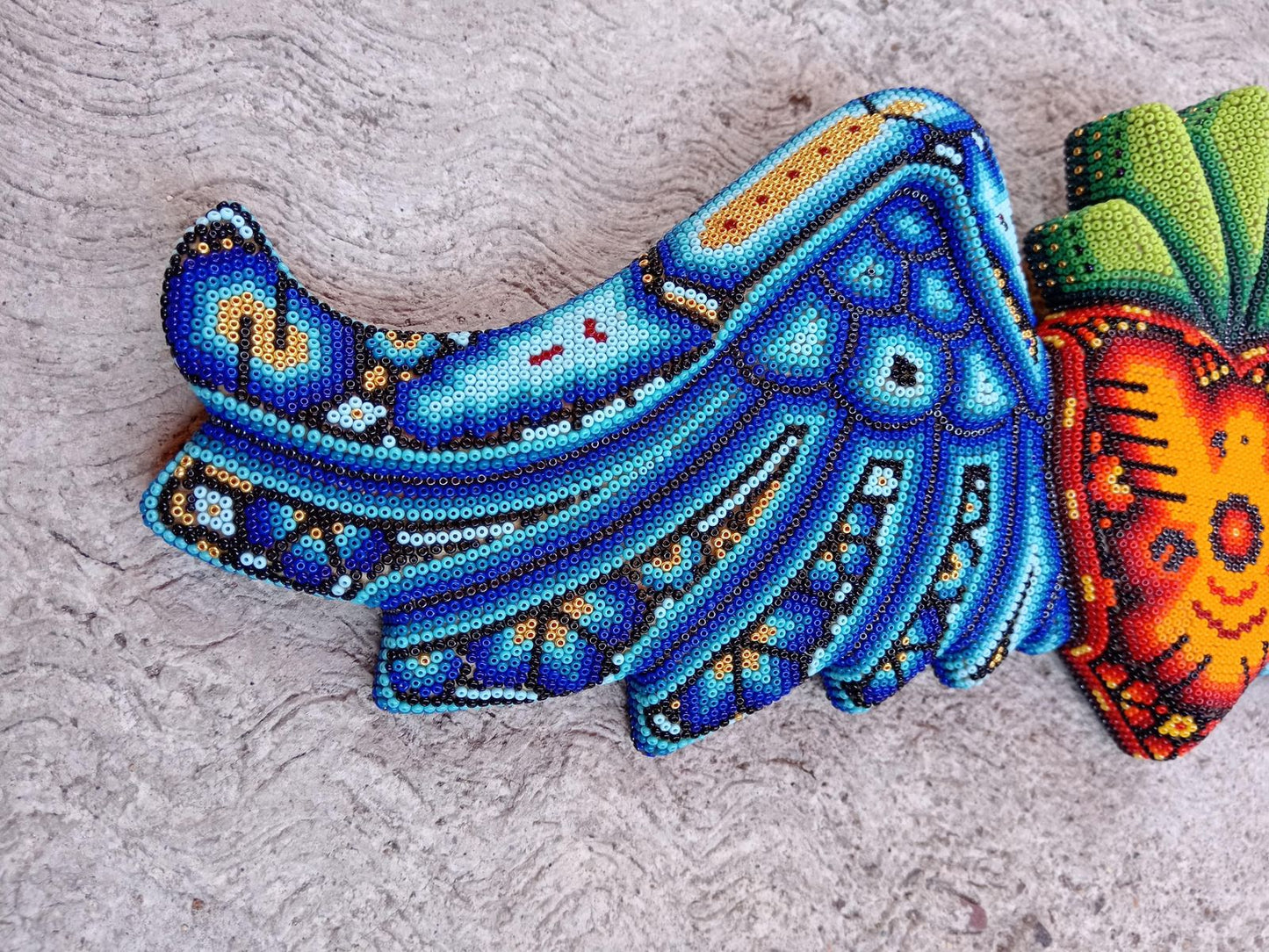 Mexican Huichol Hand Beaded Art, Heart with Wings By Isandro Villa Lopez PP8184