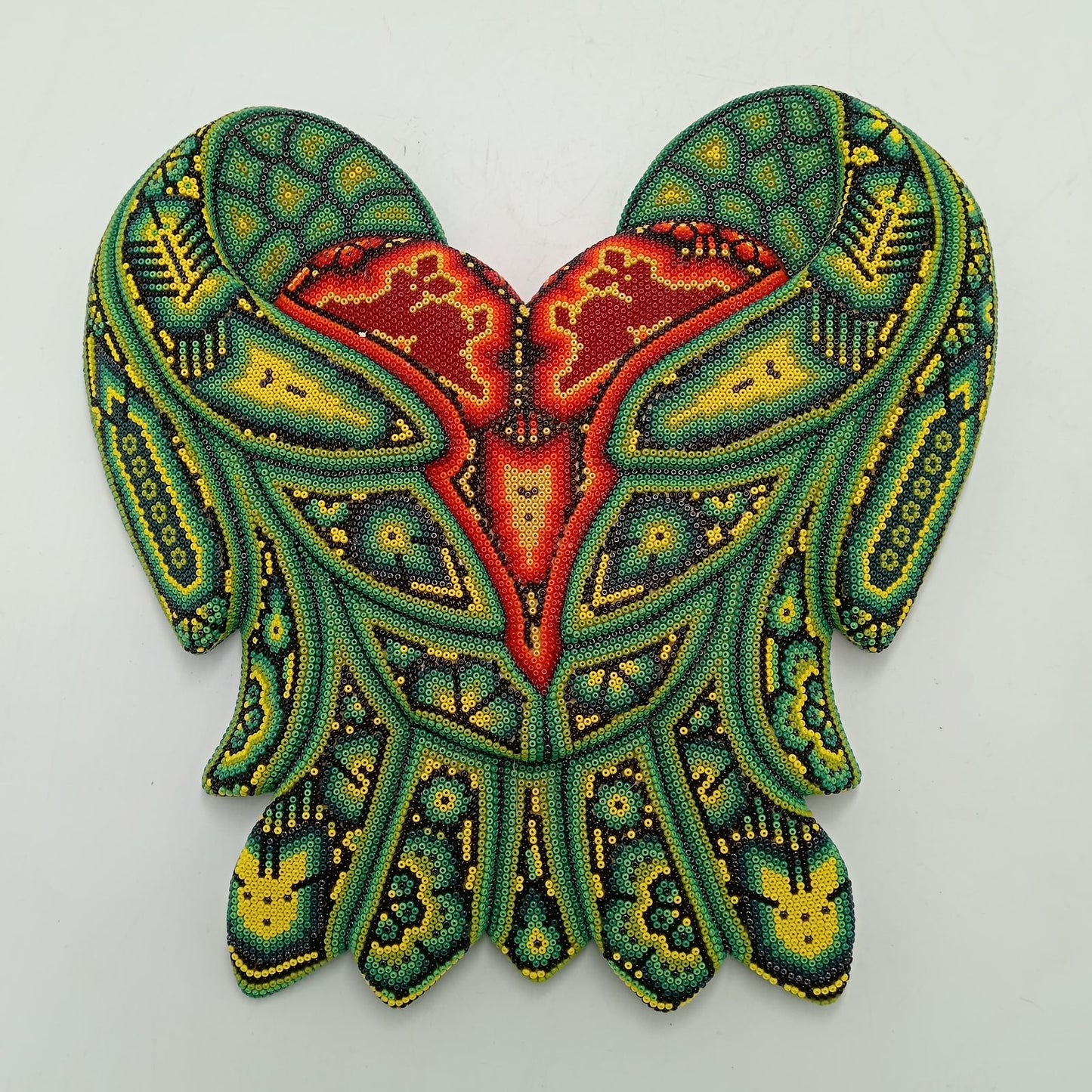 Mexican Huichol Hand Beaded Art, Heart with Wings By Isandro Villa Lopez PP8187