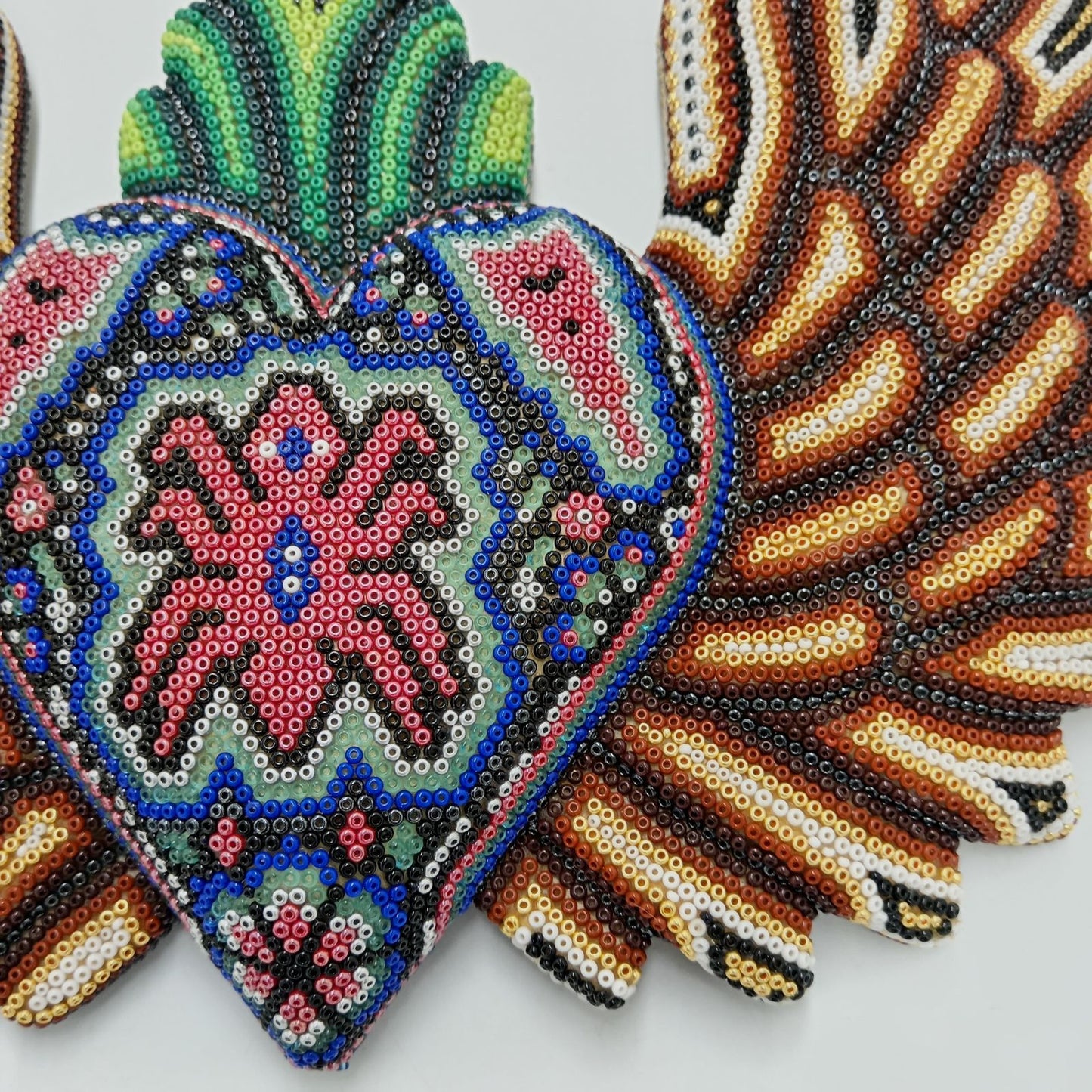 Mexican Huichol Hand Beaded Art, Heart with Wings By Isandro Villa Lopez PP8188