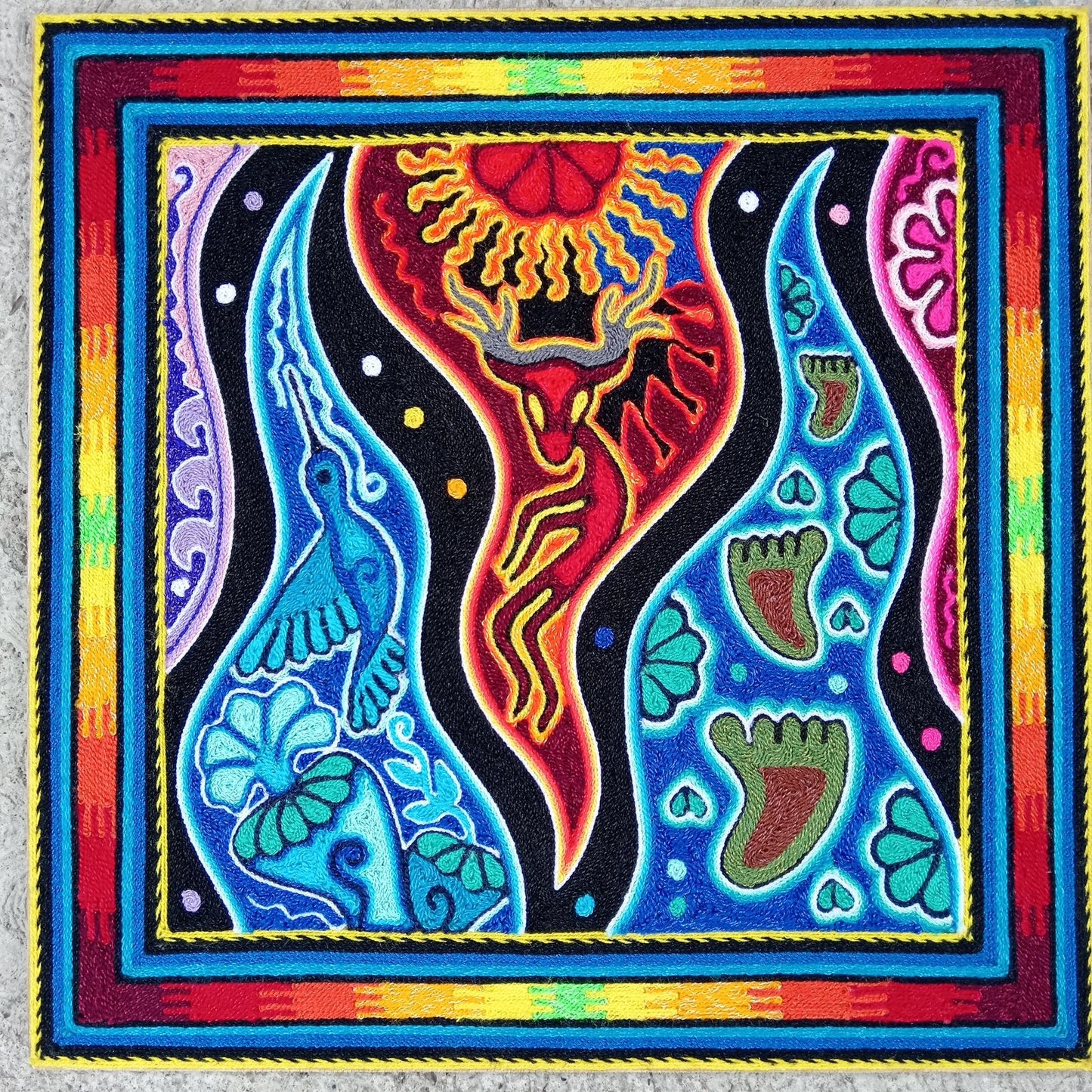 Huichol Mexican Folk Art Yarn Painting by Neikame PP8198