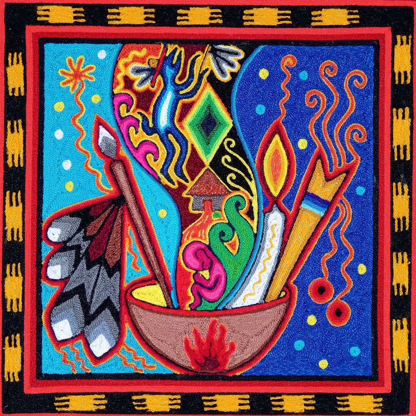Huichol Mexican Folk Art Yarn Painting by Neikame PP8199