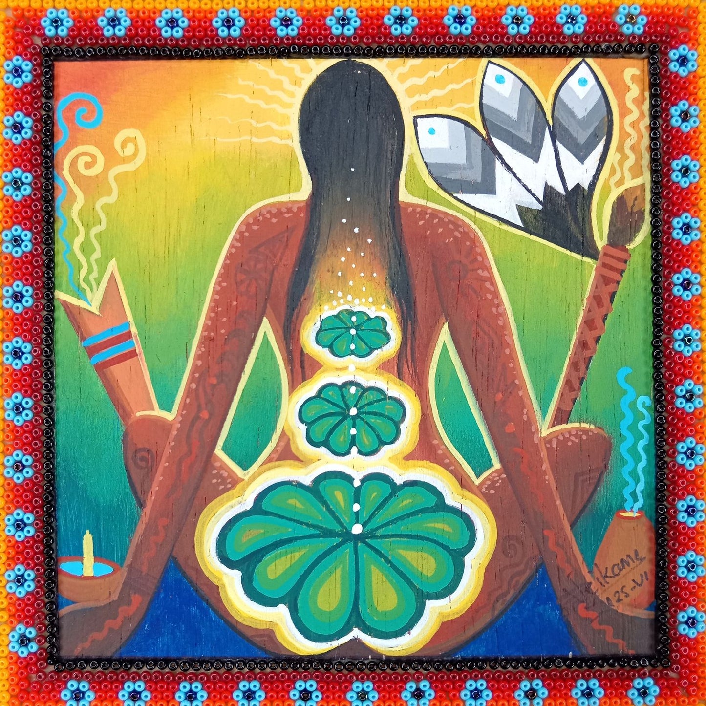 Huichol Mexican Folk Art Yarn Painting by Neikame PP8201