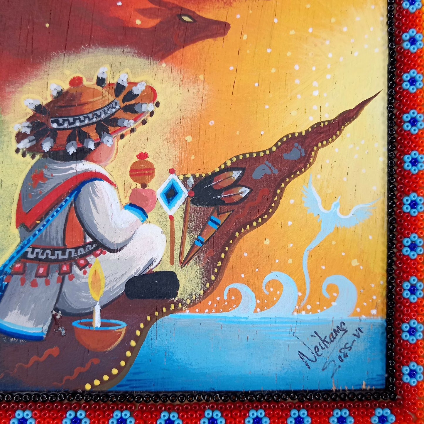 Huichol Mexican Folk Art Yarn Painting by Neikame PP8202