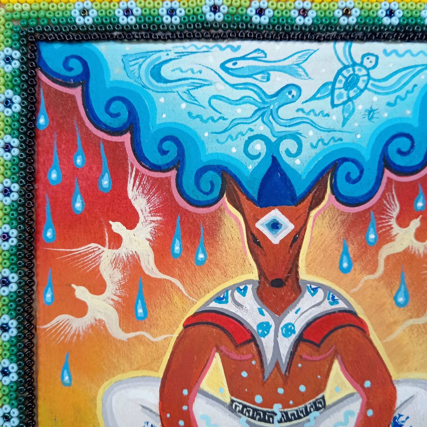 Huichol Mexican Folk Art Yarn Painting by Neikame PP8203