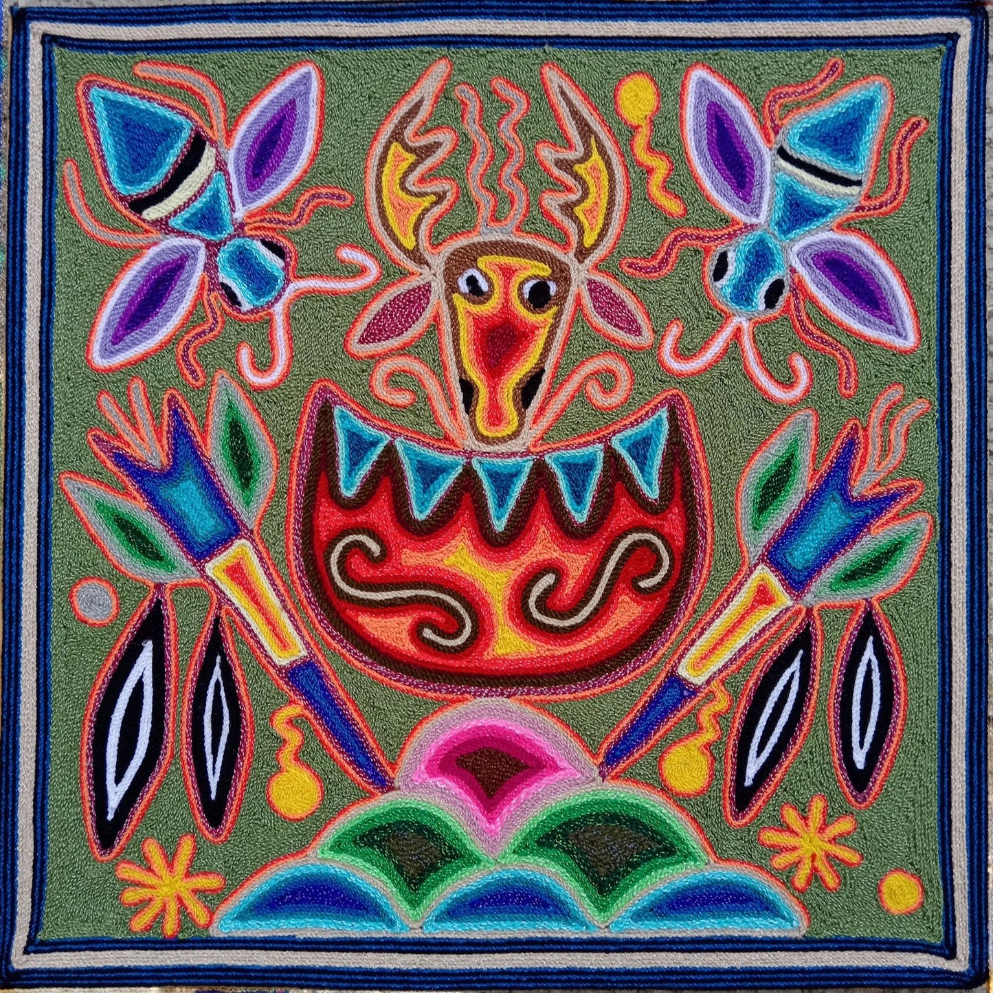 Huichol Yarn Painting Mexican Folk Art by Hilaria Chavez Carrillo PP8204