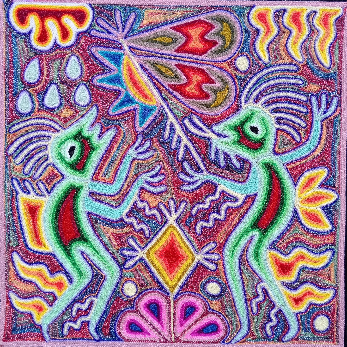 Huichol Yarn Painting Mexican Folk Art by Hilaria Chavez Carrillo PP8208