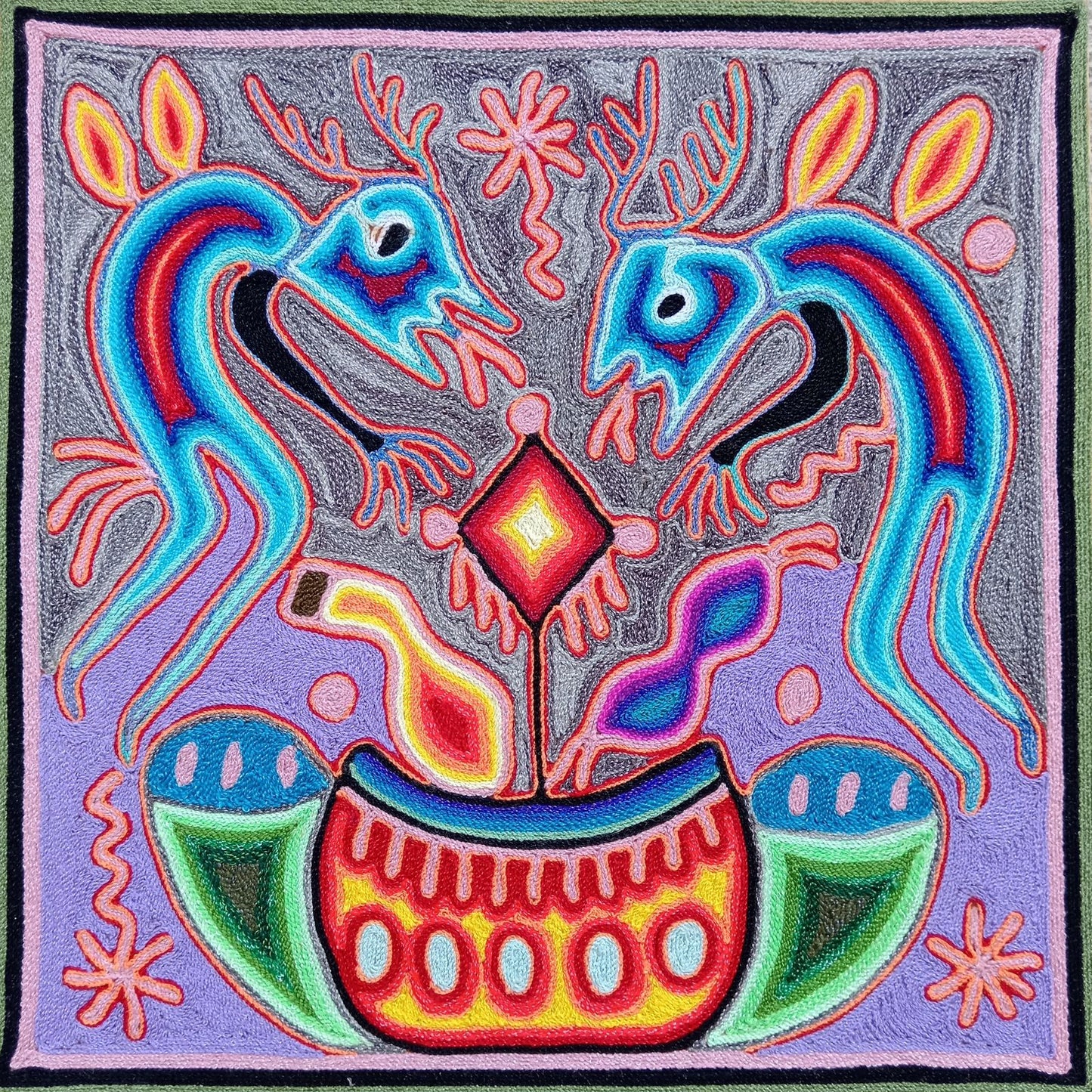 Huichol Yarn Painting Mexican Folk Art by Hilaria Chavez Carrillo PP8209