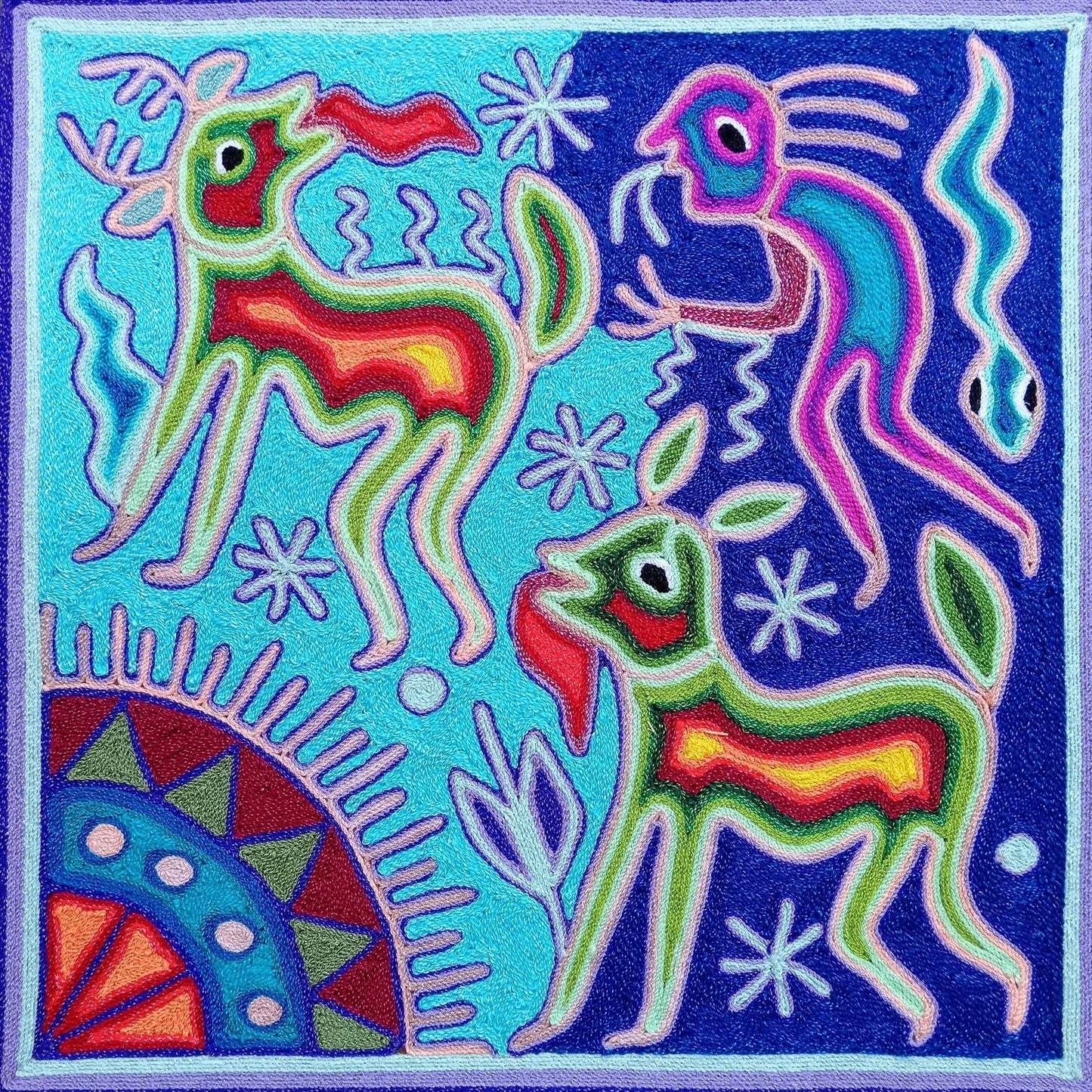 Huichol Yarn Painting Mexican Folk Art by Hilaria Chavez Carrillo PP8210