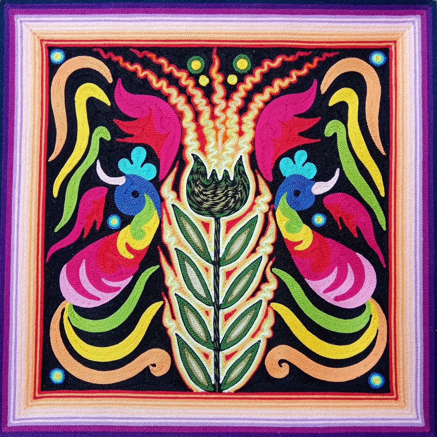 Huichol Yarn Painting Mexican Folk Art By Alfredo Meraz Reyna PP8226