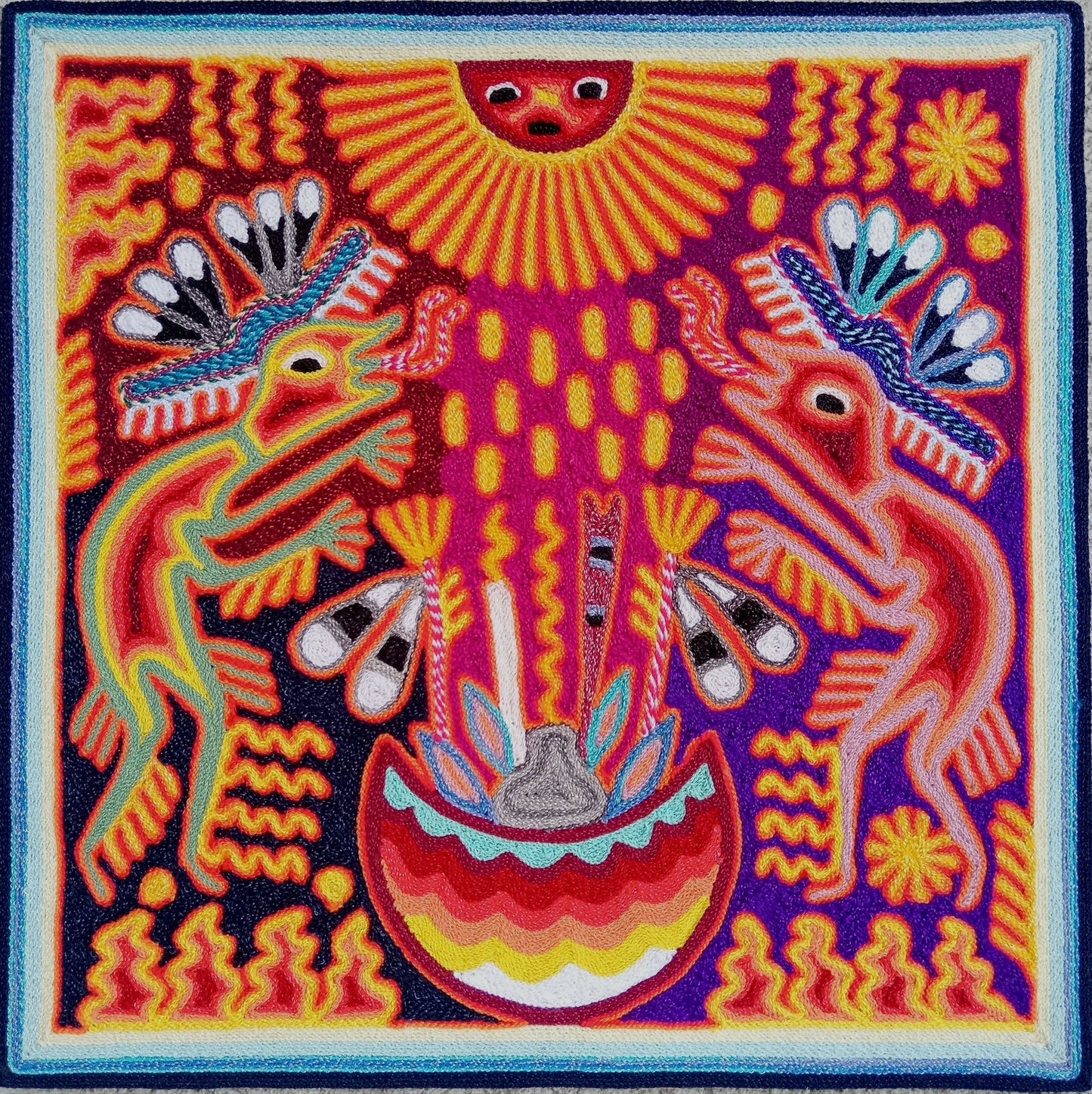 Huichol Mexican Folk Art Yarn Painting By Maximino Renteria PP8235