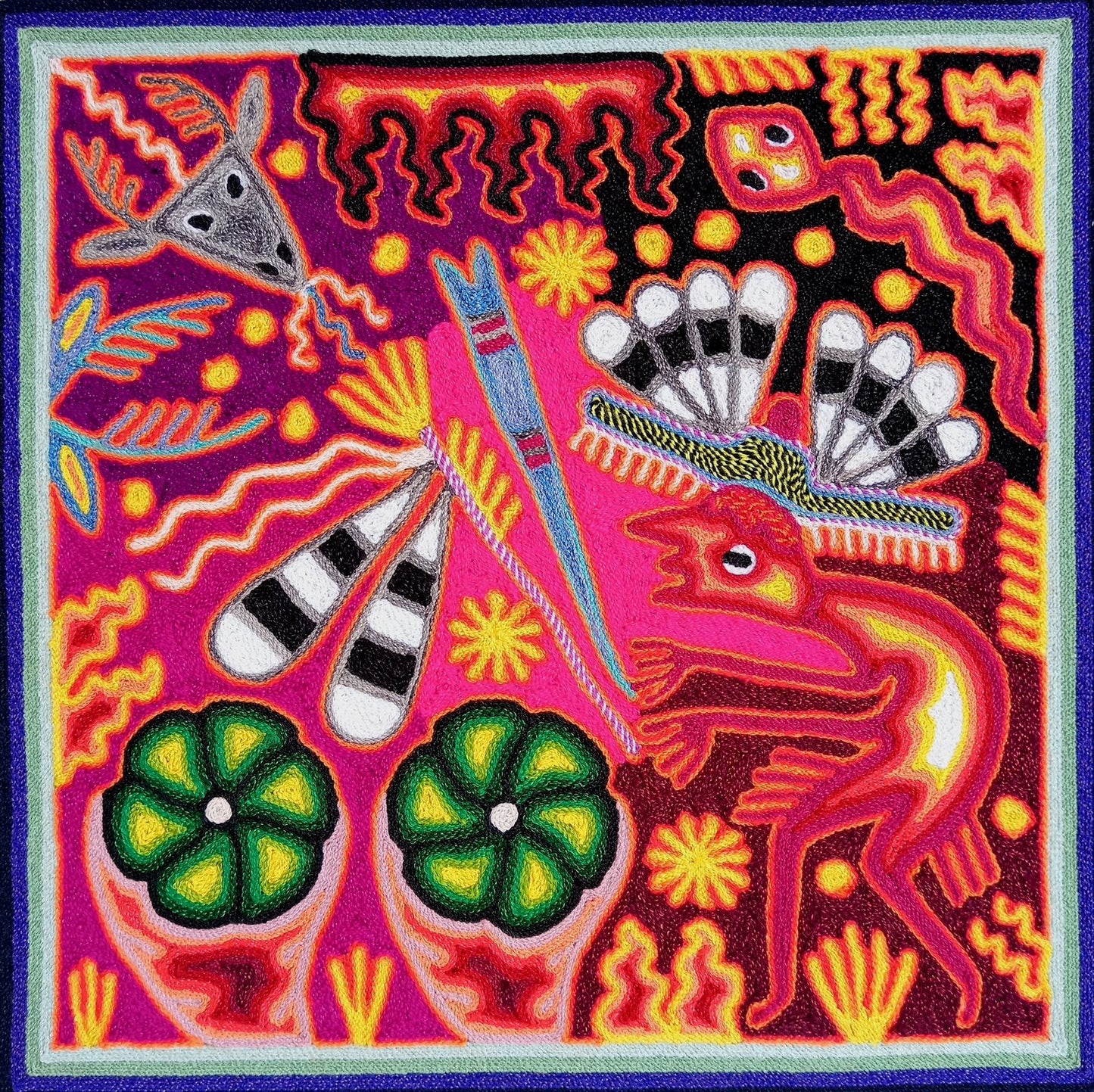 Huichol Mexican Folk Art Yarn Painting By Maximino Renteria PP8236