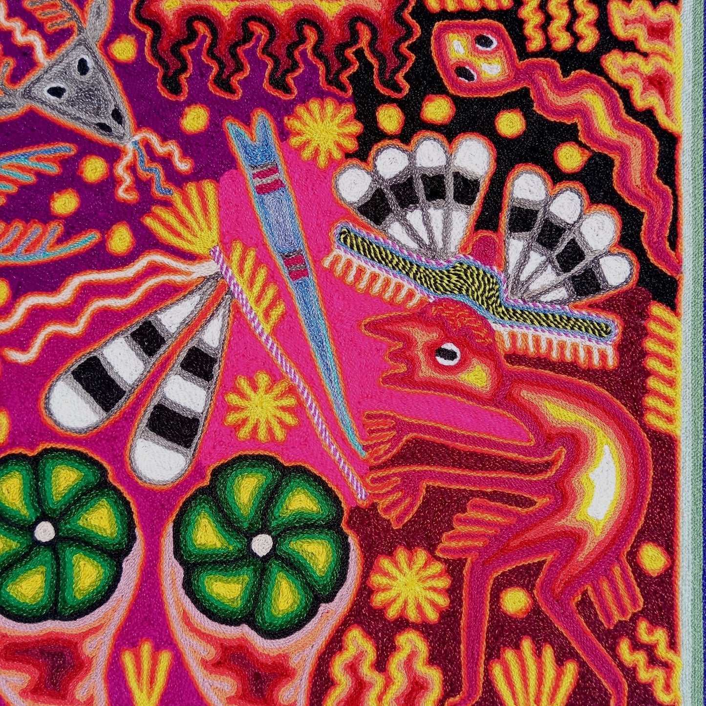 Huichol Mexican Folk Art Yarn Painting By Maximino Renteria PP8236