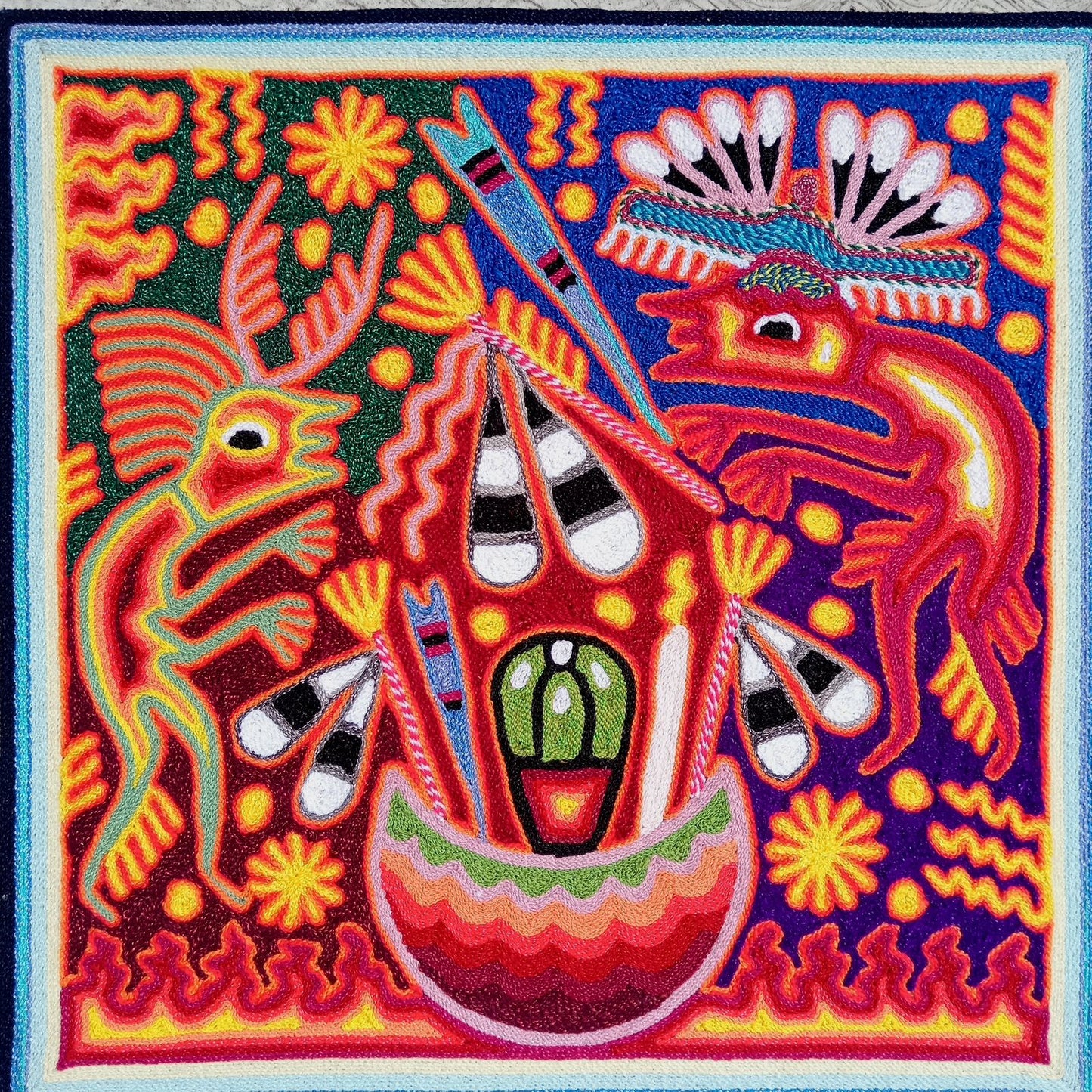 Huichol Mexican Folk Art Yarn Painting By Maximino Renteria PP8238