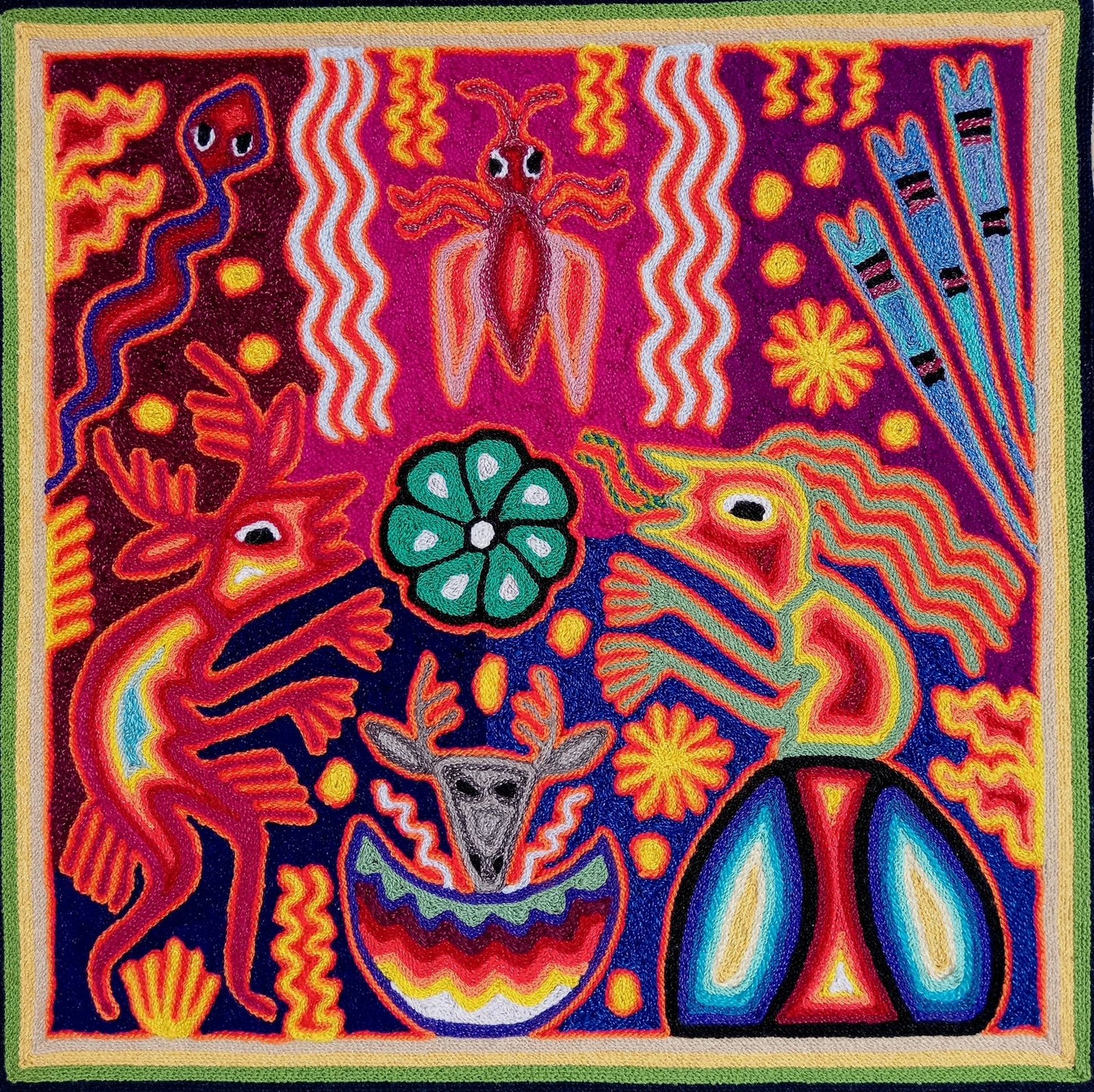 Huichol Mexican Folk Art Yarn Painting By Maximino Renteria PP8240