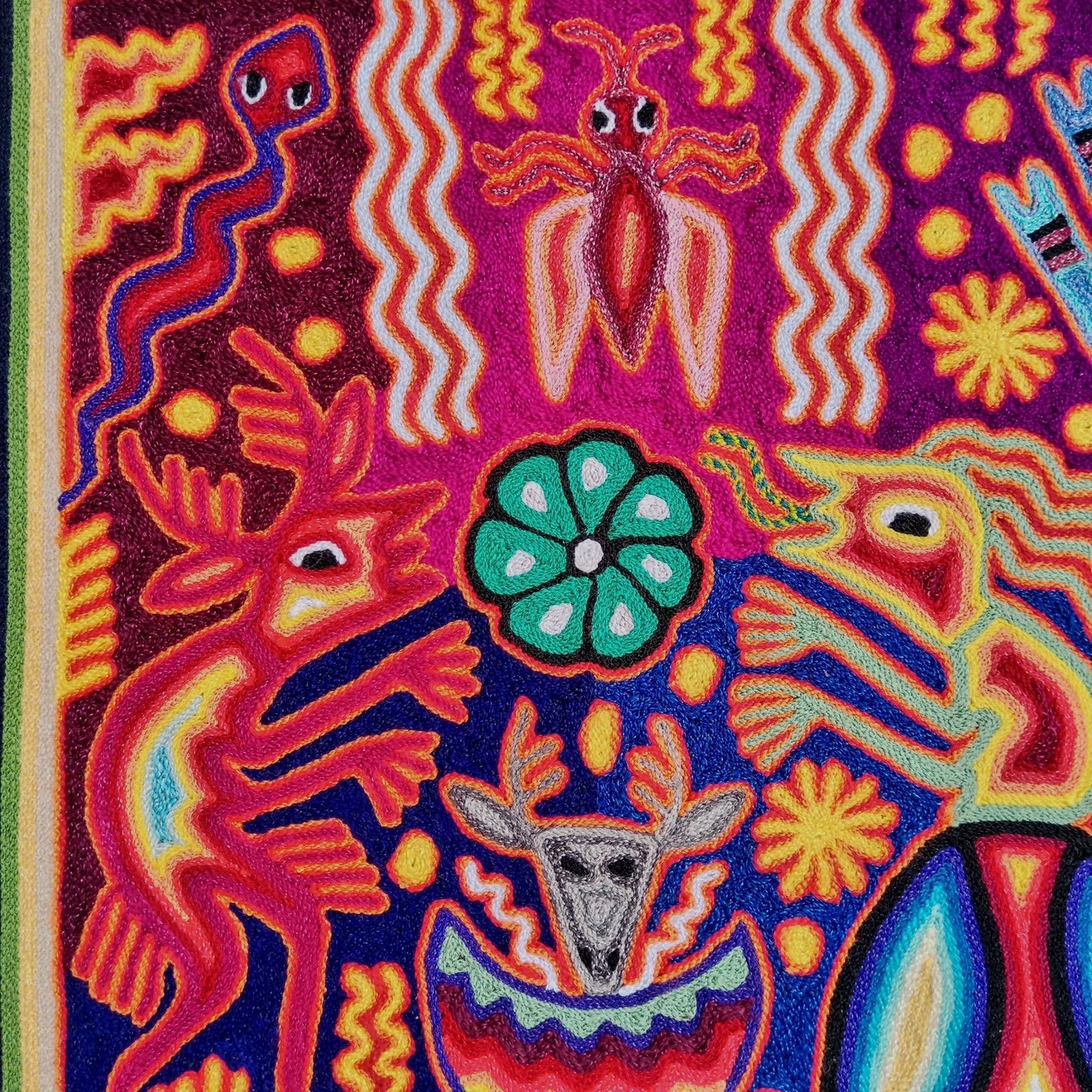 Huichol Mexican Folk Art Yarn Painting By Maximino Renteria PP8240