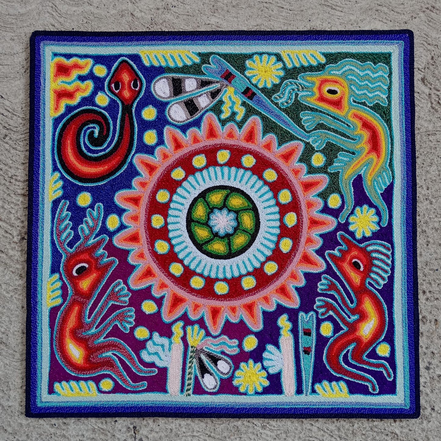 Huichol Mexican Folk Art Yarn Painting By Maximino Renteria PP8245