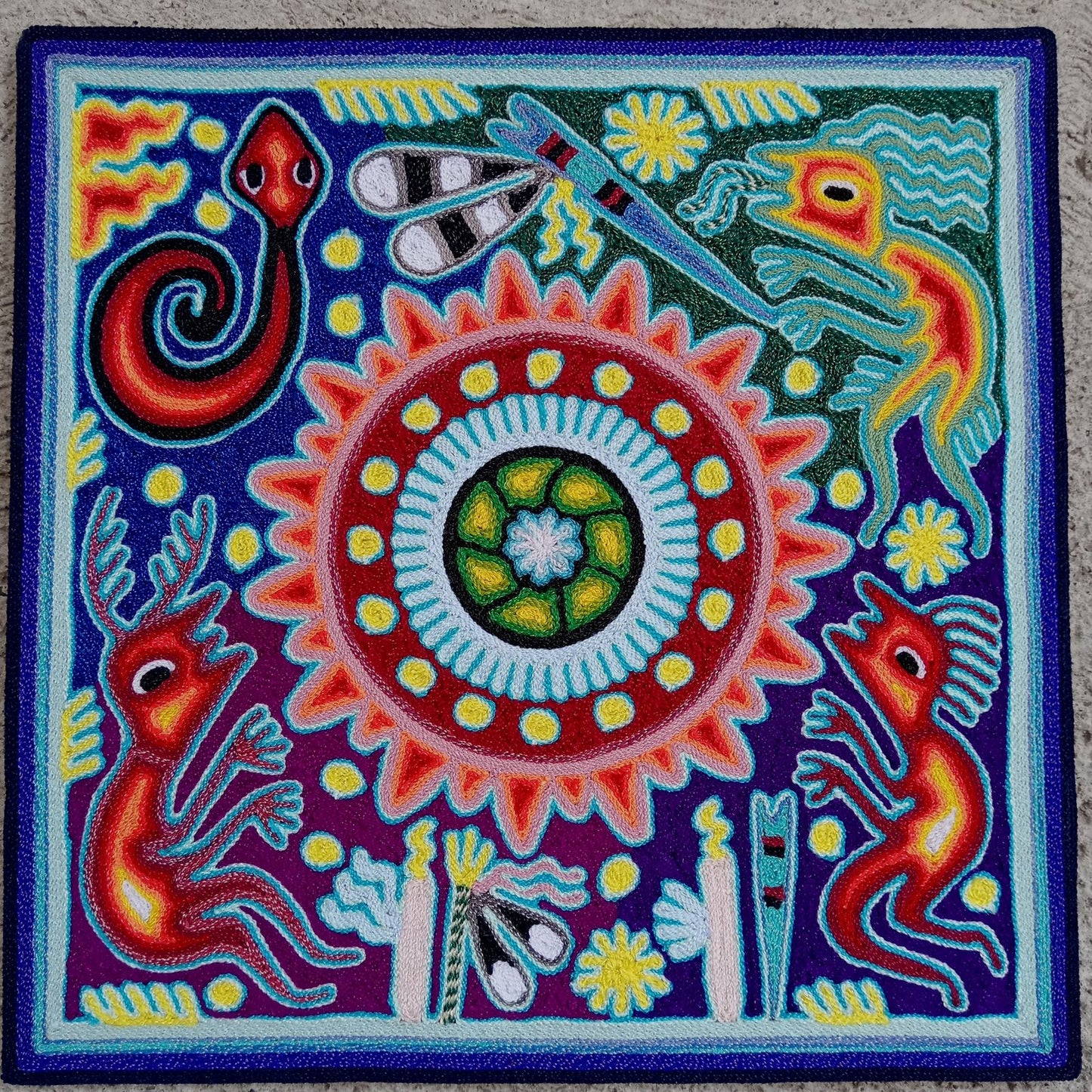Huichol Mexican Folk Art Yarn Painting By Maximino Renteria PP8245