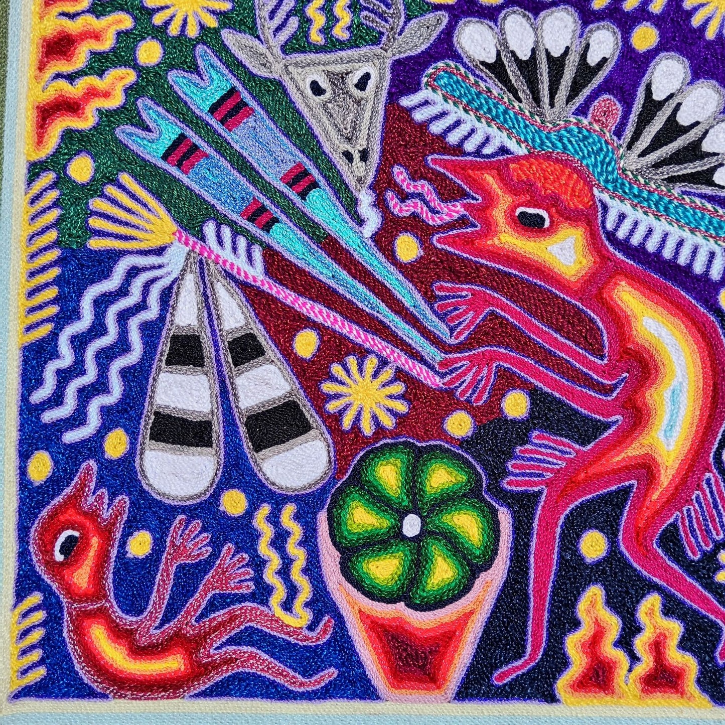 Huichol Mexican Folk Art Yarn Painting By Maximino Renteria PP8251