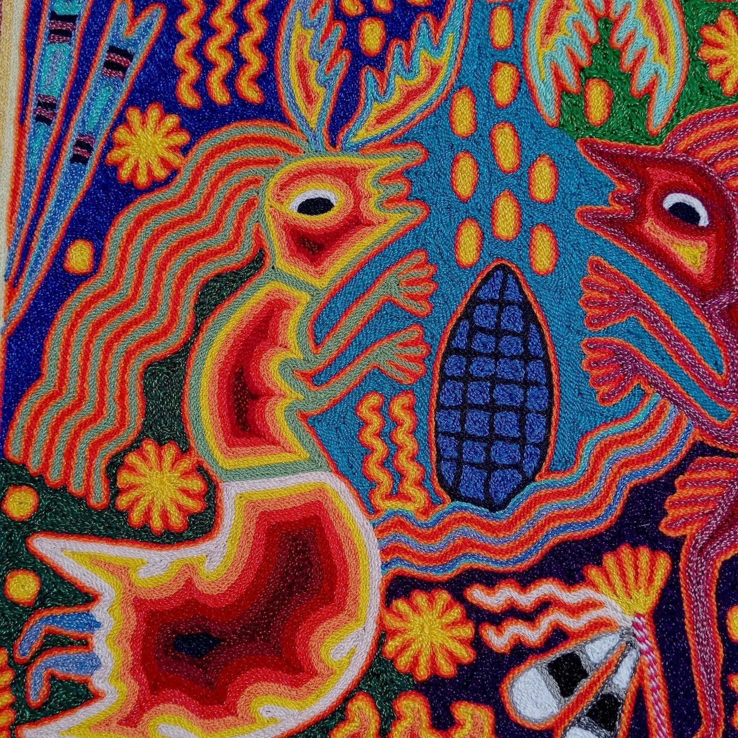 Huichol Mexican Folk Art Yarn Painting By Maximino Renteria PP8252