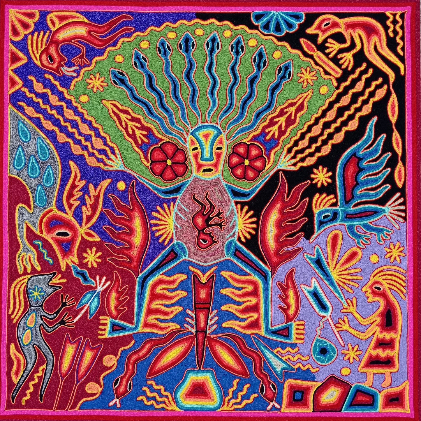 Huichol Yarn Painting Mexican Folk Art By Luciana Benitez PP8253