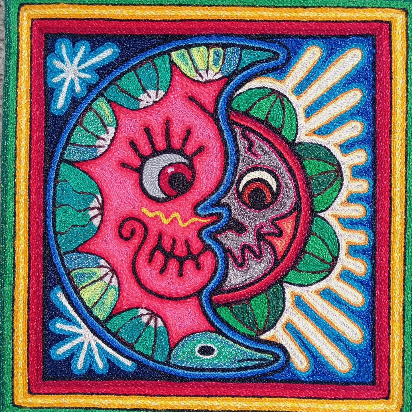 Mexican Folk Art Huichol Indian Yarn Painting by Luis Castro PP8256