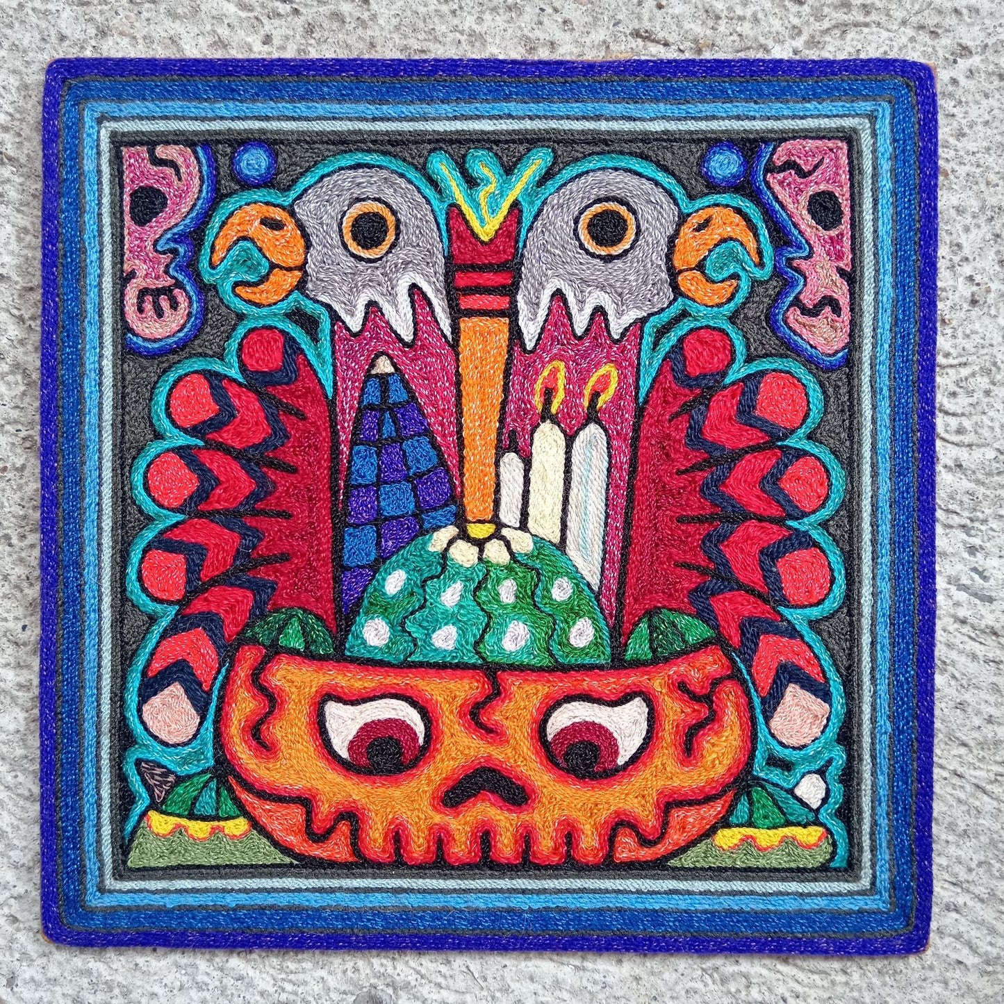 Mexican Folk Art Huichol Indian Yarn Painting by Luis Castro PP8258