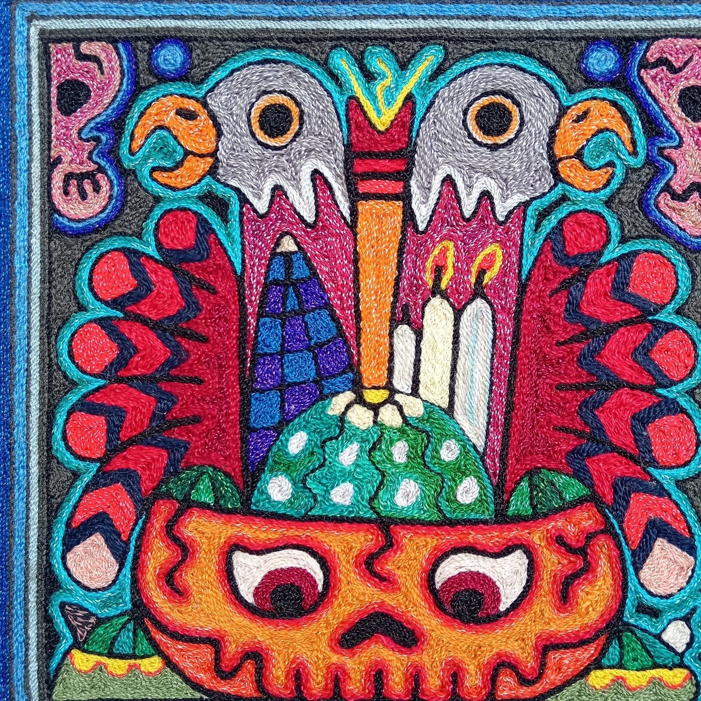 Mexican Folk Art Huichol Indian Yarn Painting by Luis Castro PP8258