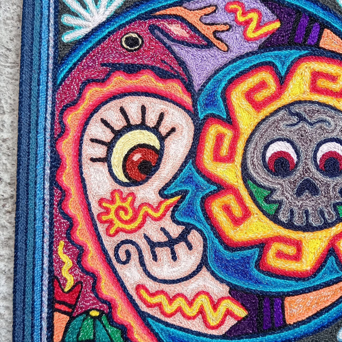 Mexican Folk Art Huichol Indian Yarn Painting by Luis Castro PP8260