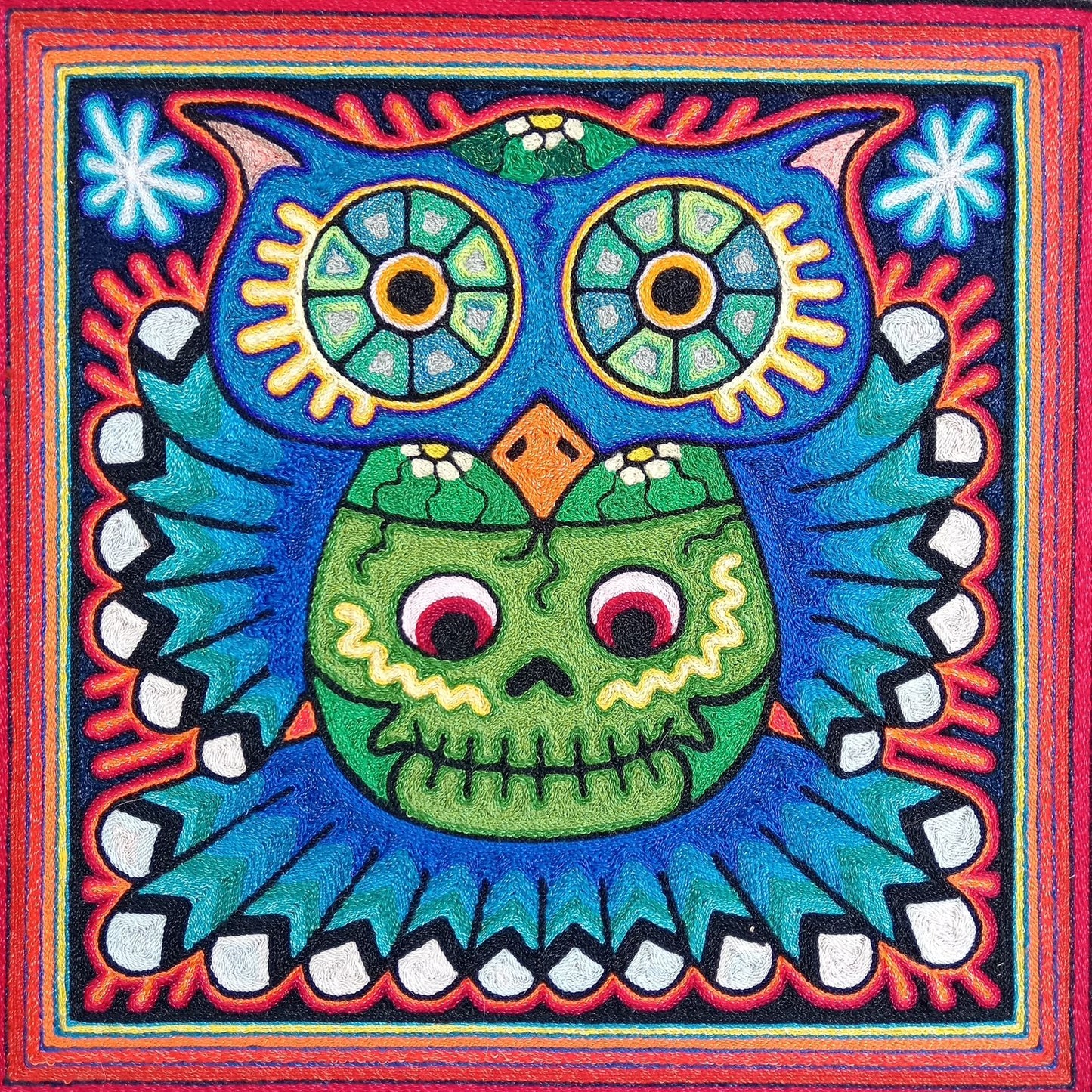 Mexican Folk Art Huichol Indian Yarn Painting by Luis Castro PP8264