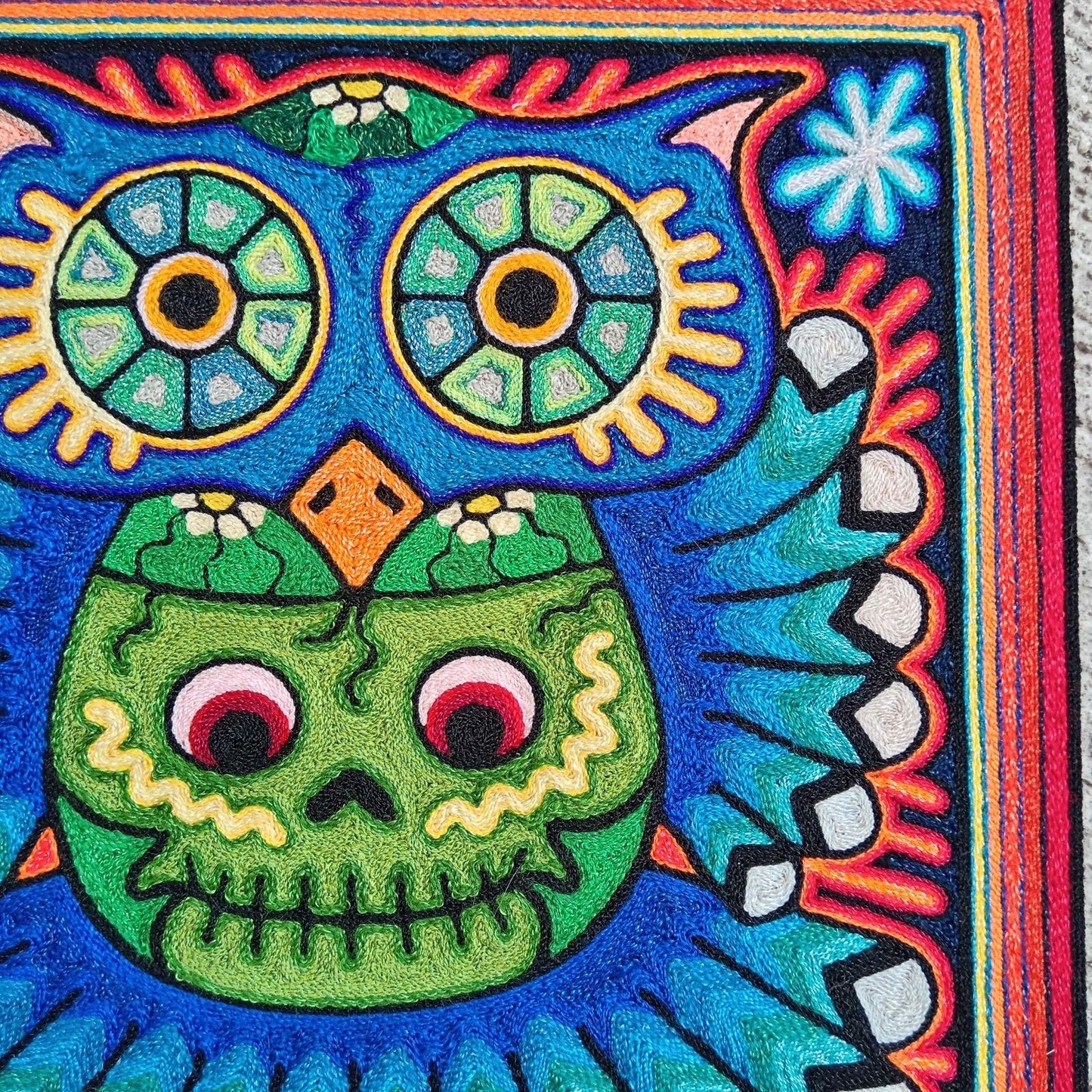 Mexican Folk Art Huichol Indian Yarn Painting by Luis Castro PP8264