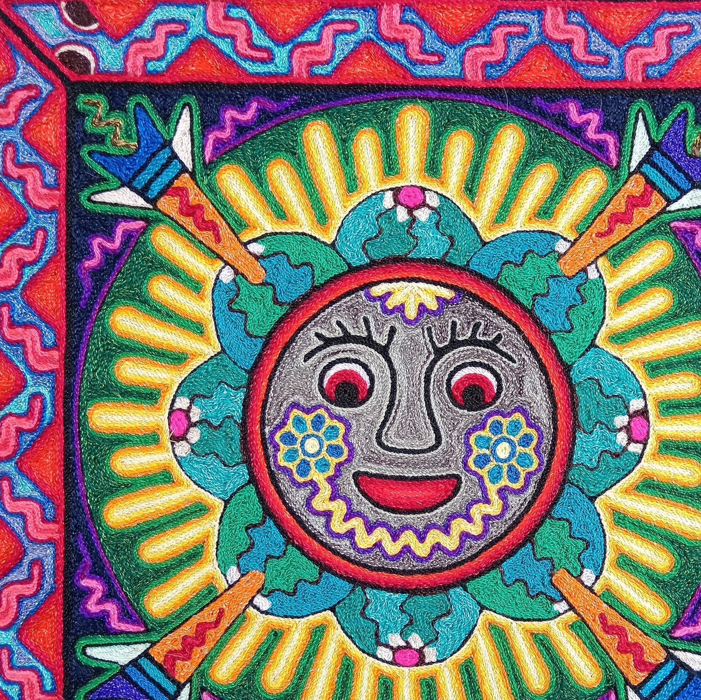 Mexican Folk Art Huichol Indian Yarn Painting by Luis Castro PP8272