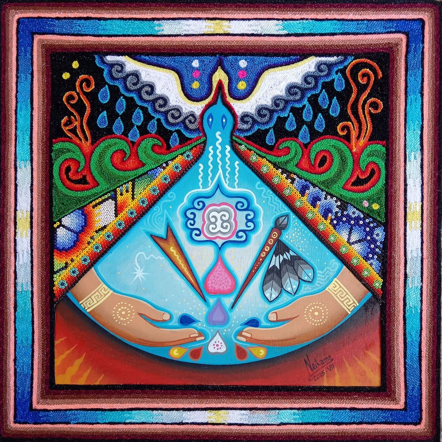 Huichol Mexican Folk Art Yarn Painting by Neikame PP8274