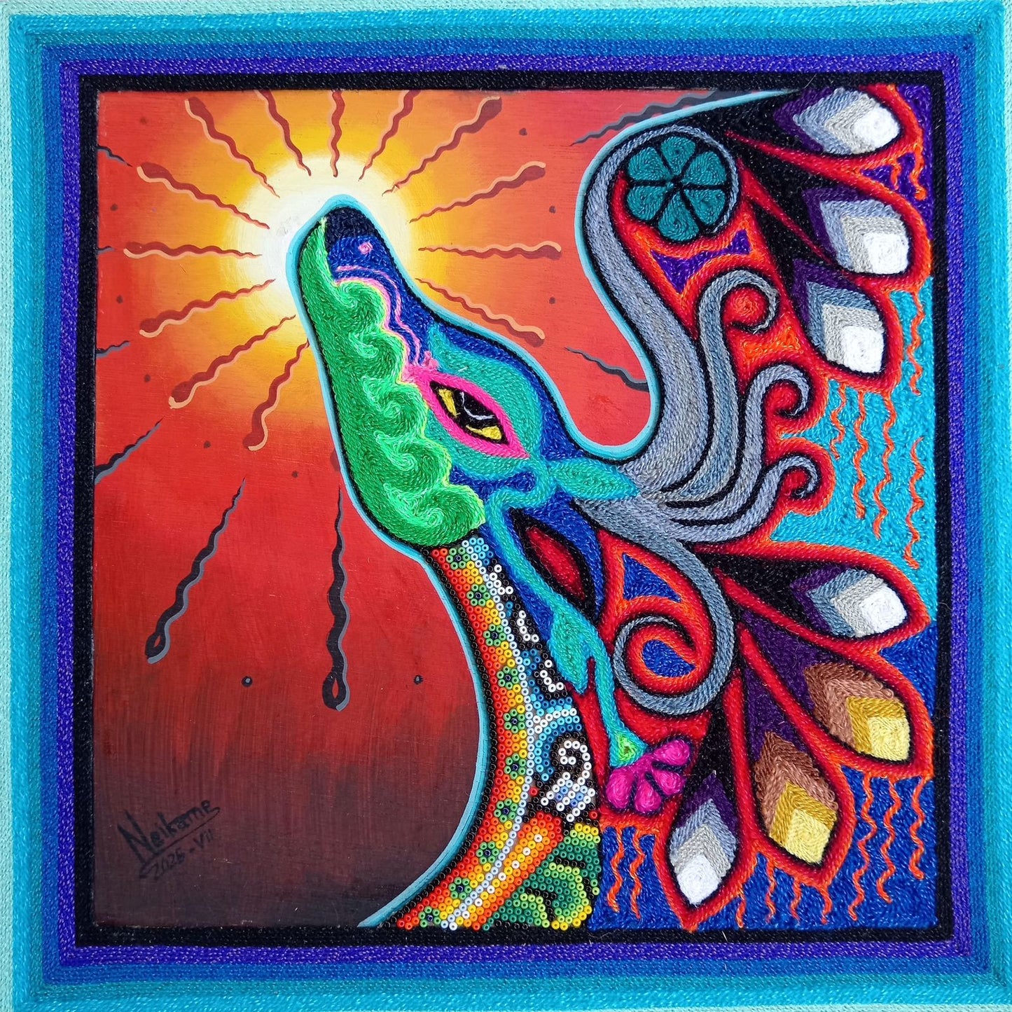 Huichol Mexican Folk Art Yarn Painting by Neikame PP8275