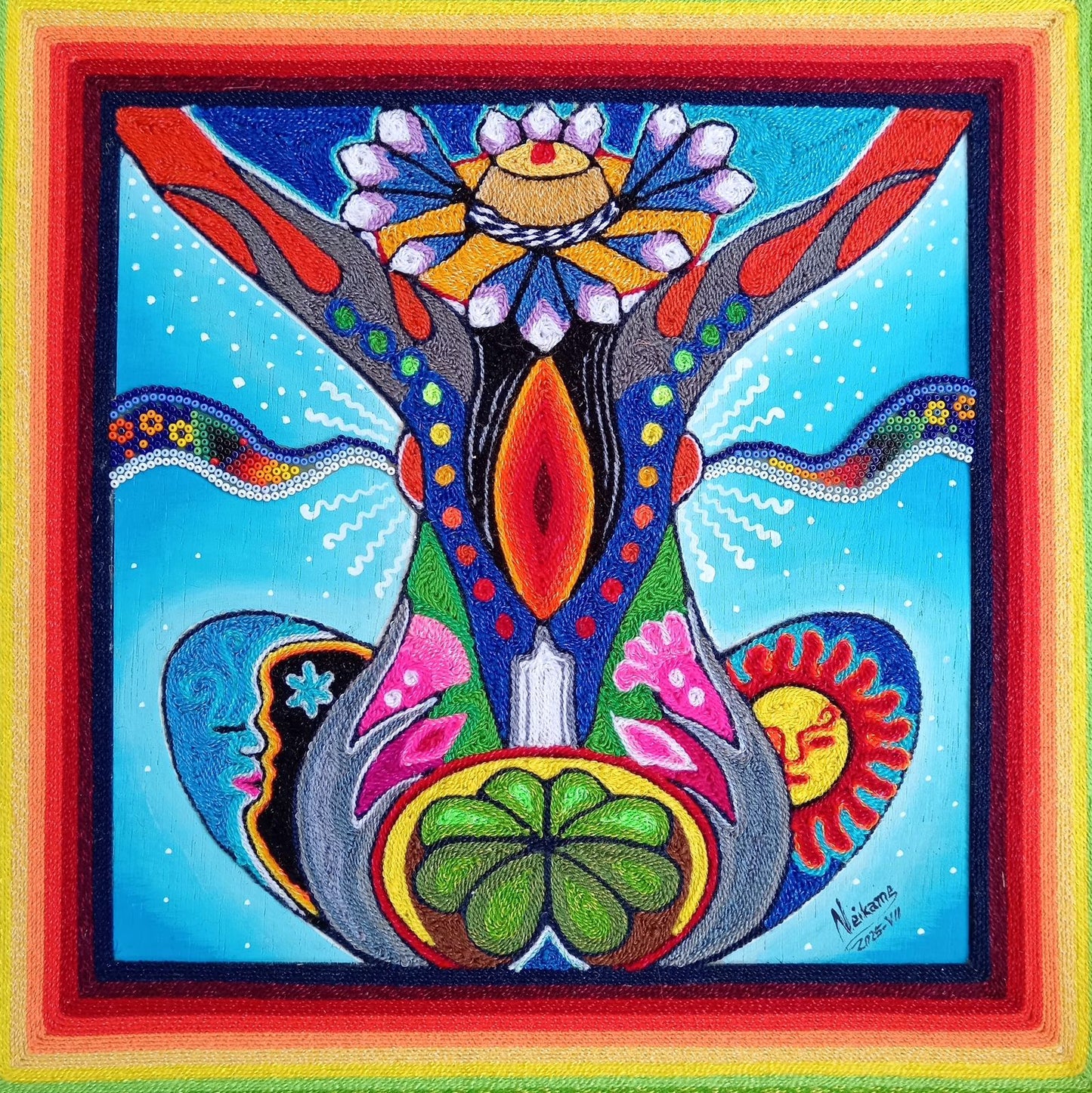 Huichol Mexican Folk Art Yarn Painting by Neikame PP8276