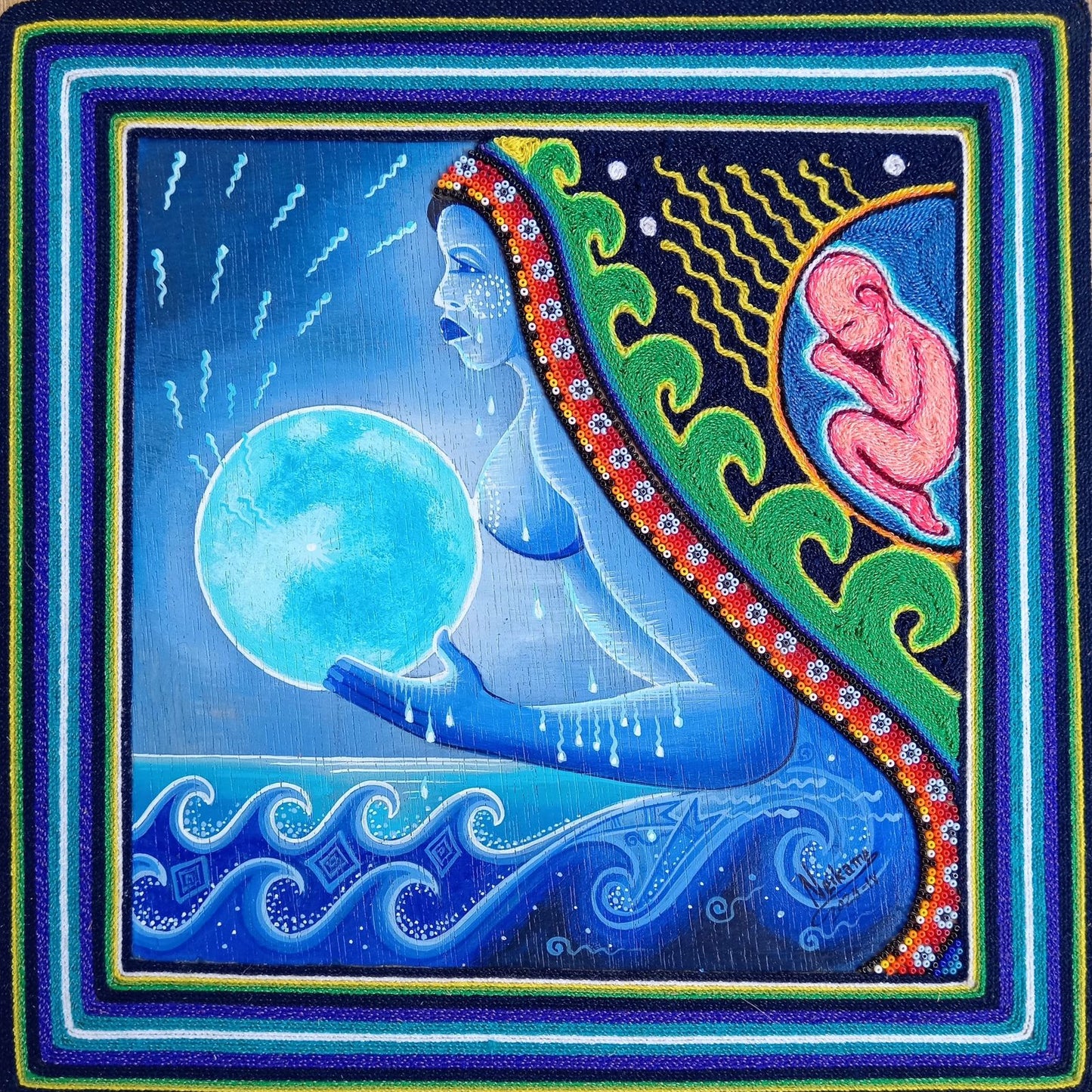 Huichol Mexican Folk Art Yarn Painting by Neikame PP8277