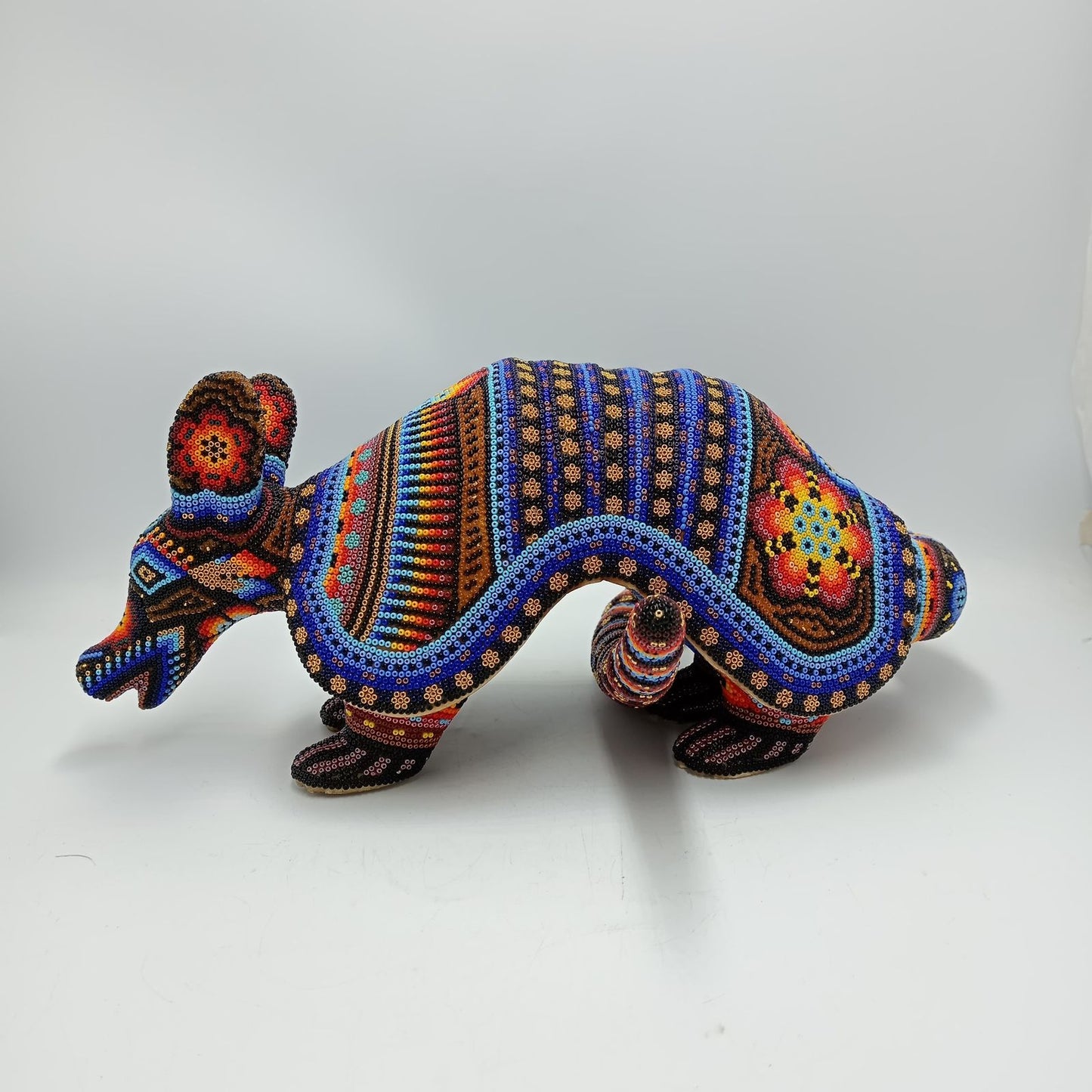 Huichol Hand Beaded Mexican Folk Art, Armadillo By Santos Bautista PP8283