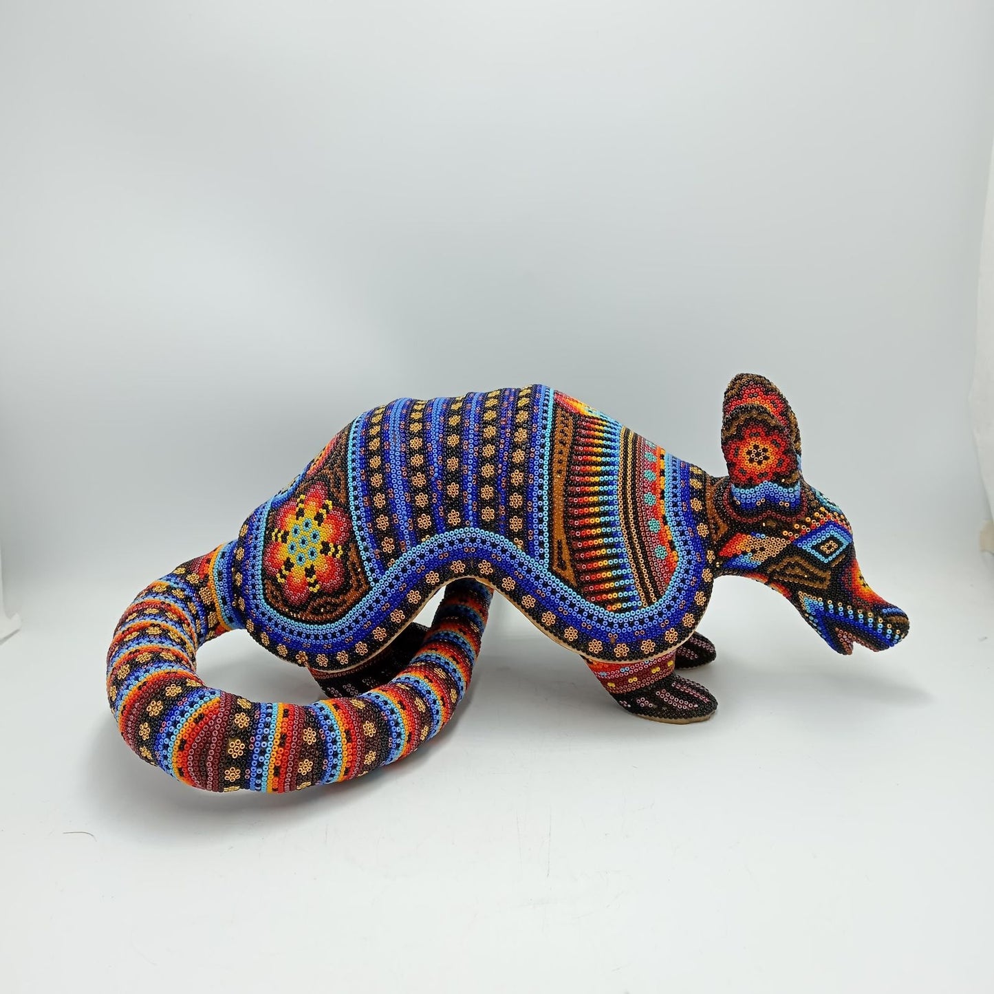 Huichol Hand Beaded Mexican Folk Art, Armadillo By Santos Bautista PP8283