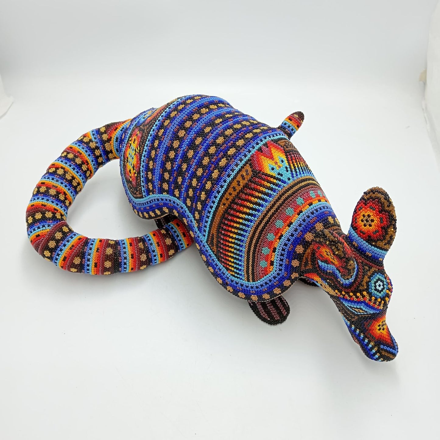 Huichol Hand Beaded Mexican Folk Art, Armadillo By Santos Bautista PP8283