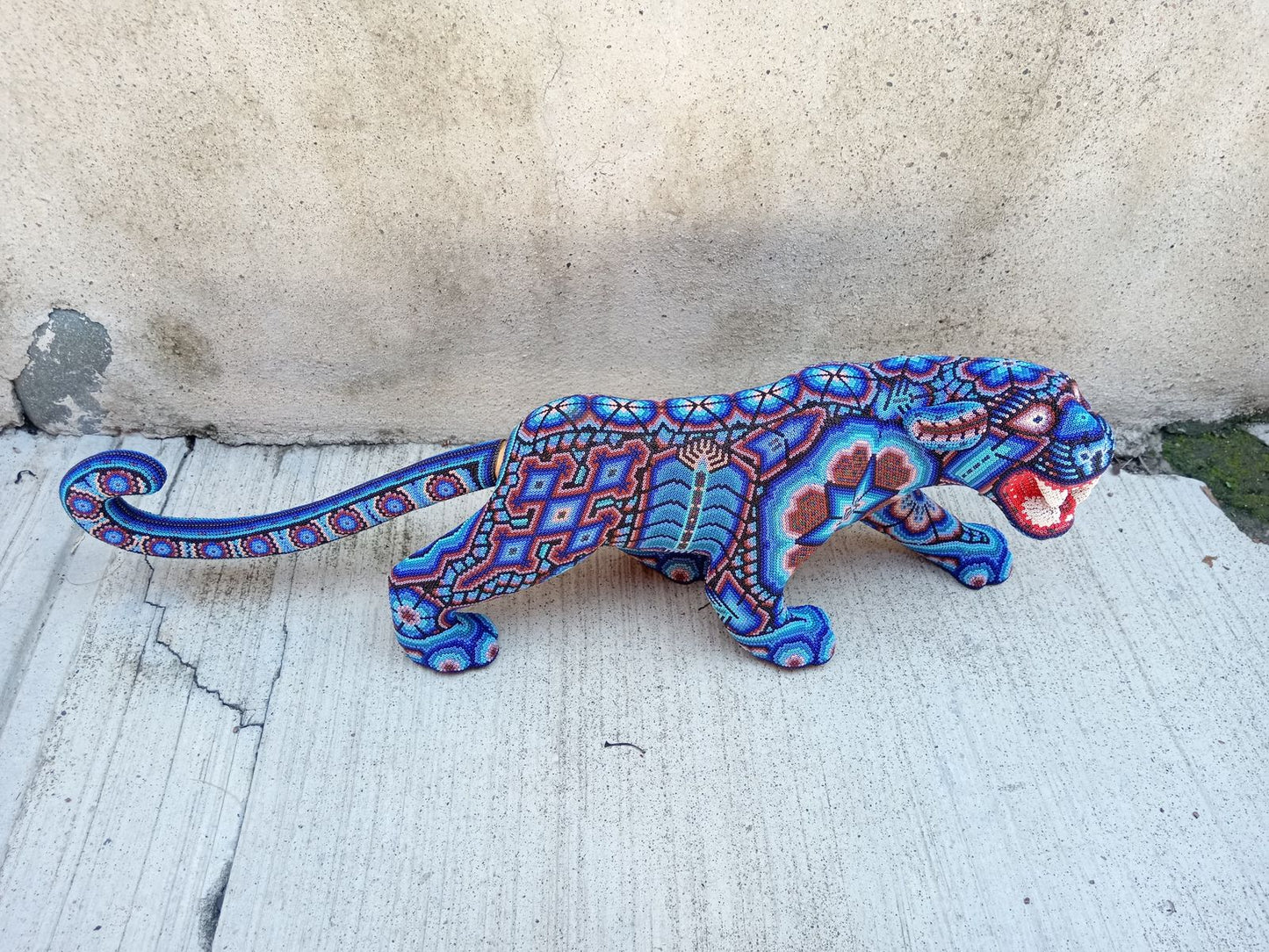 Huichol Hand Beaded Jaguar By Octaviano Villa Lope PP8284