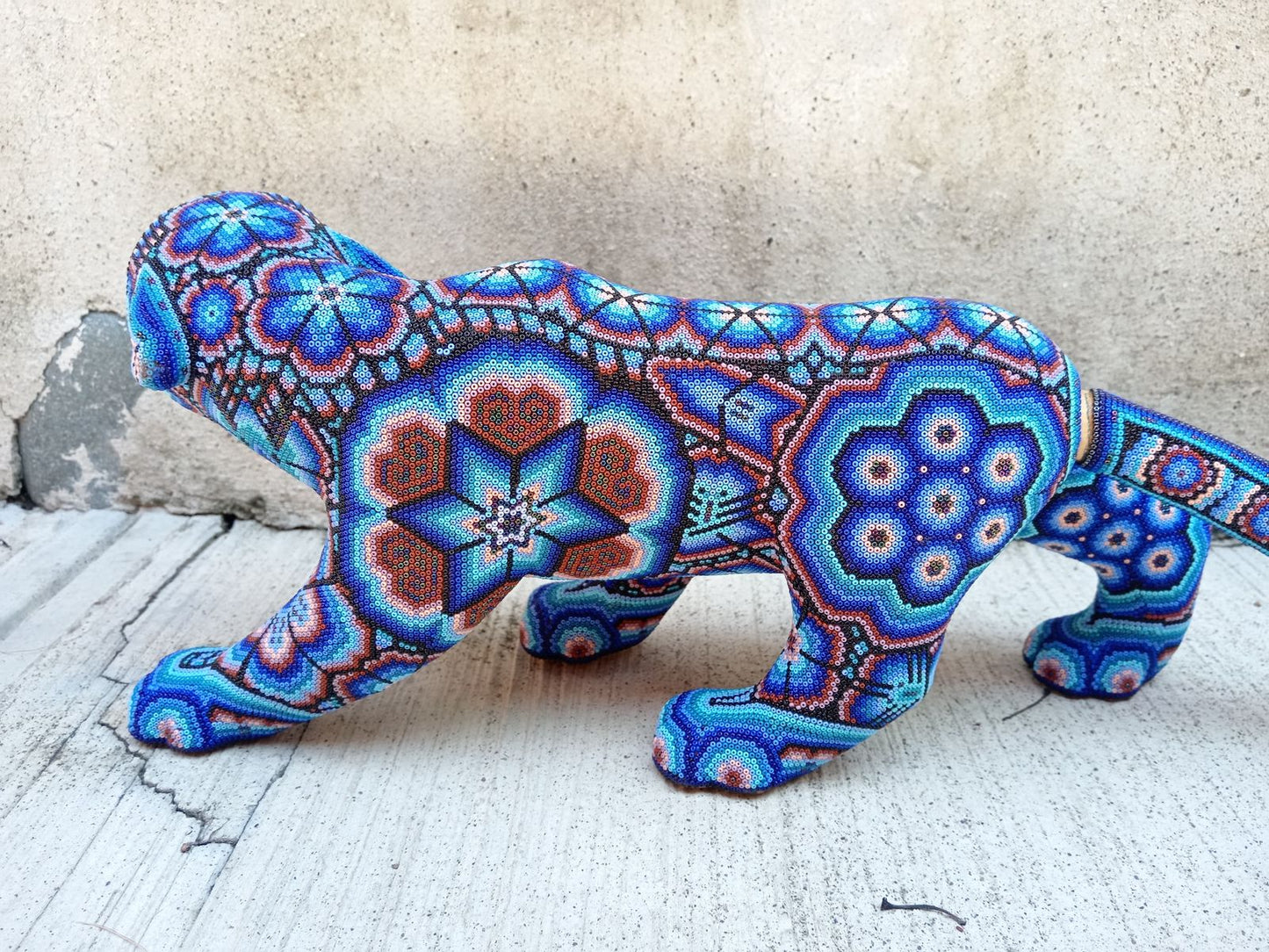 Huichol Hand Beaded Jaguar By Octaviano Villa Lope PP8284