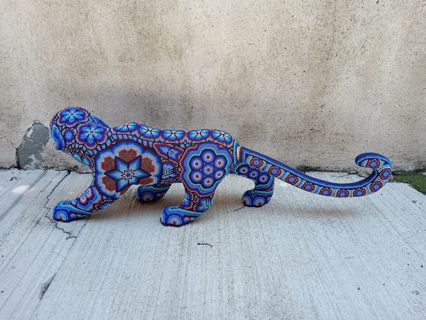 Huichol Hand Beaded Jaguar By Octaviano Villa Lope PP8284