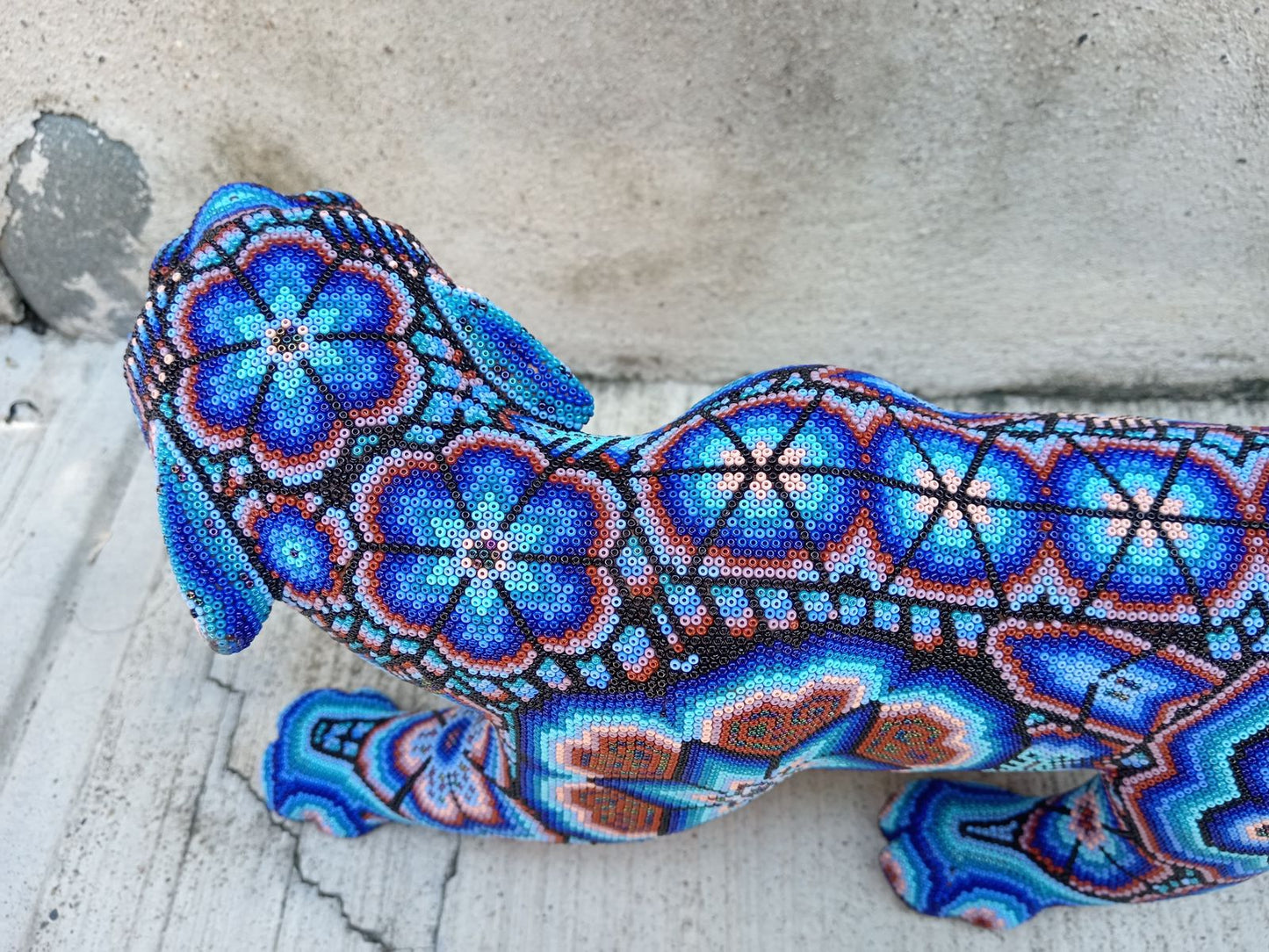Huichol Hand Beaded Jaguar By Octaviano Villa Lope PP8284