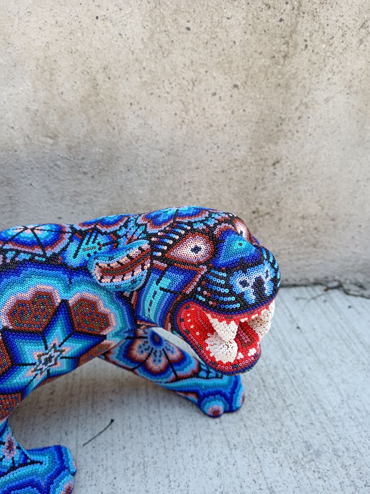 Huichol Hand Beaded Jaguar By Octaviano Villa Lope PP8284