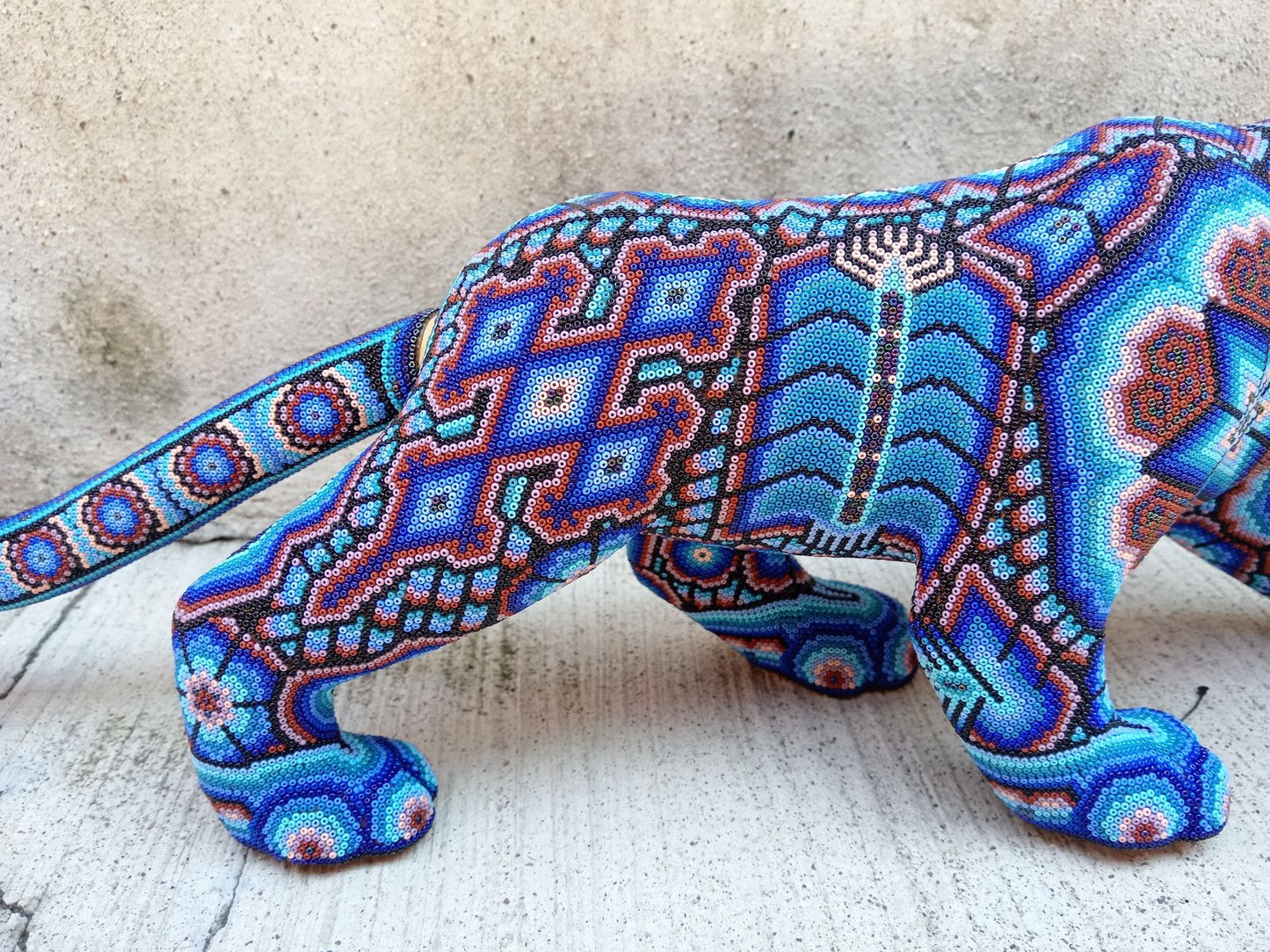 Huichol Hand Beaded Jaguar By Octaviano Villa Lope PP8284