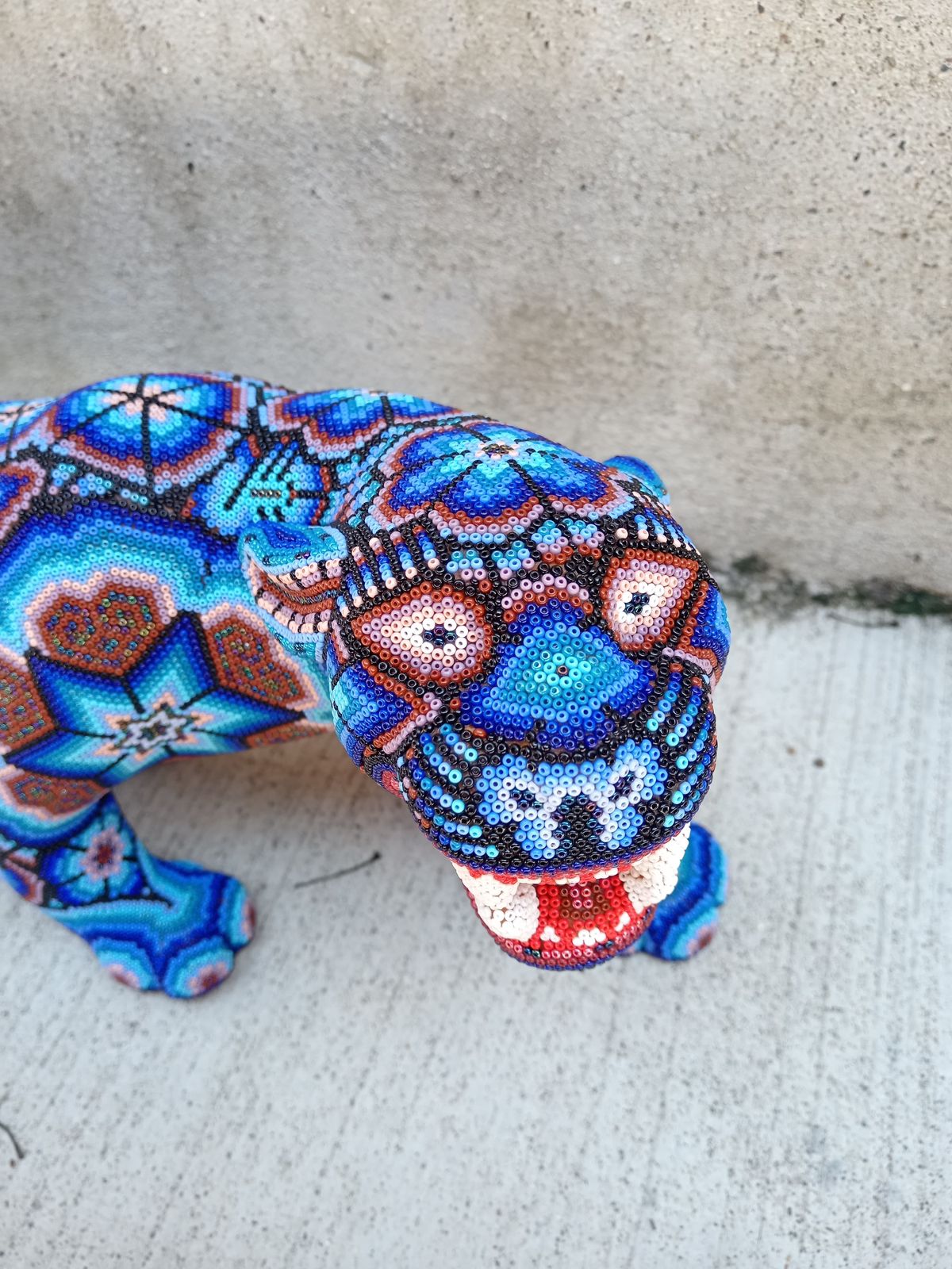 Huichol Hand Beaded Jaguar By Octaviano Villa Lope PP8284