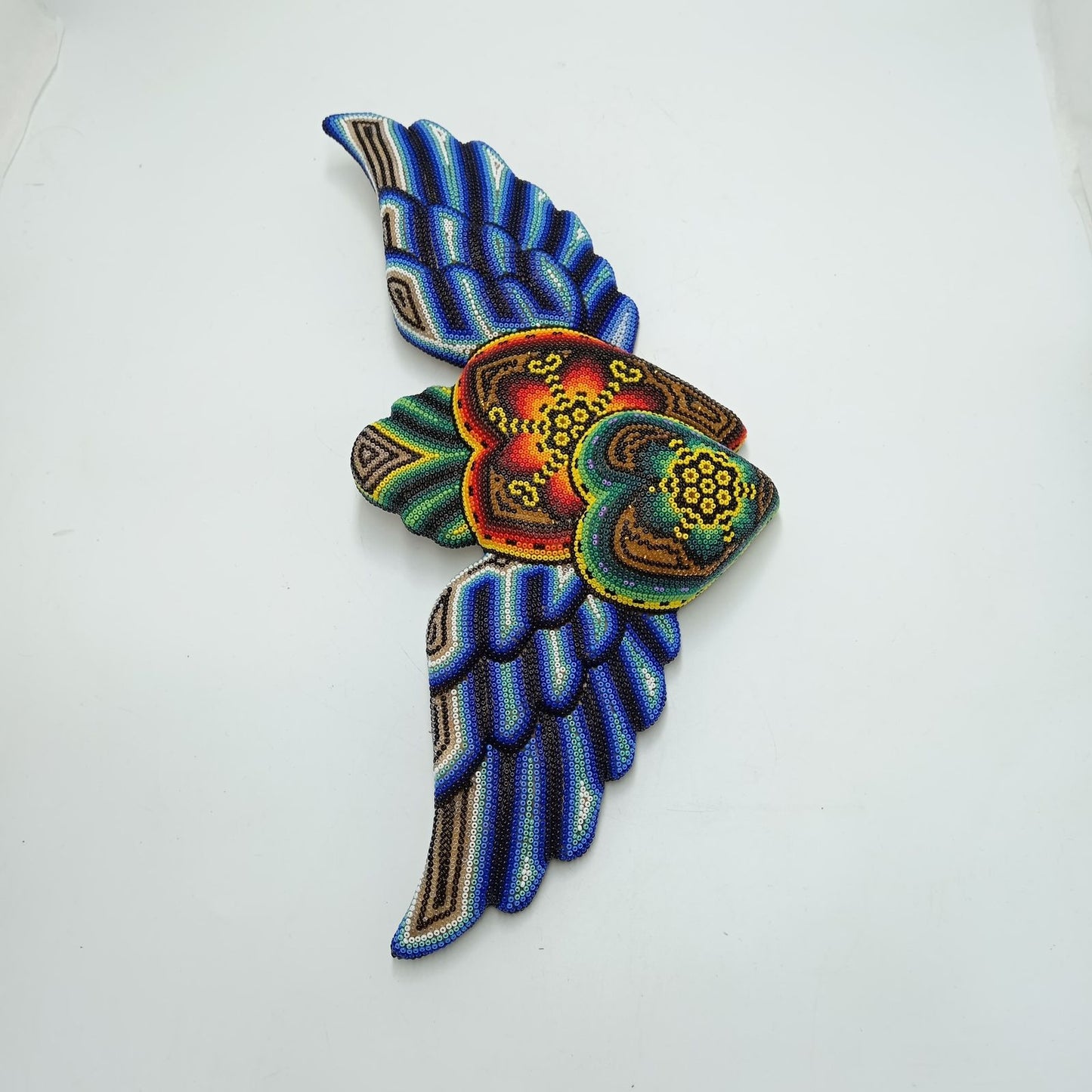 Huichol Hand Beaded Mexican Folk Art Heart with Wings By Santos Bautista PP8286
