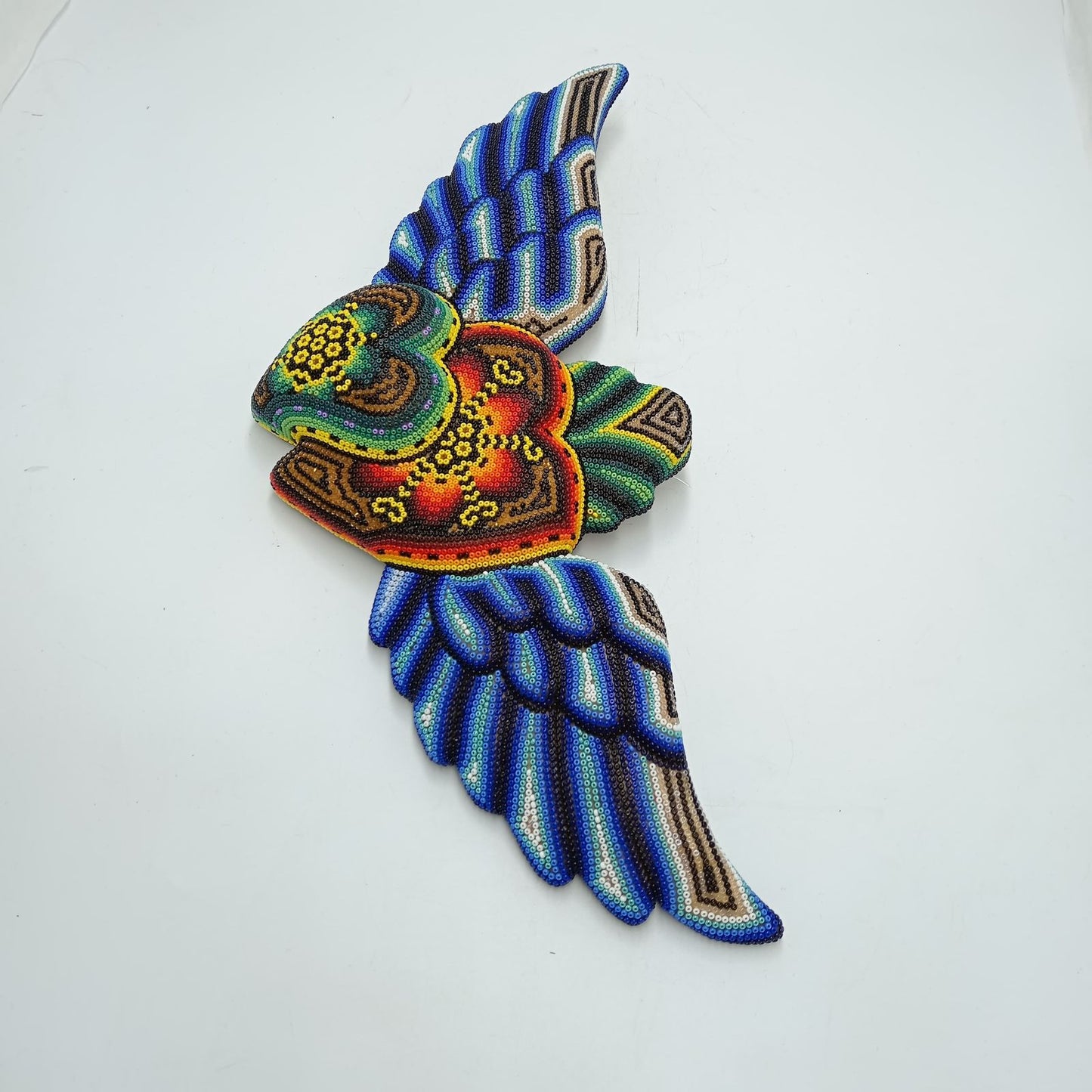 Huichol Hand Beaded Mexican Folk Art Heart with Wings By Santos Bautista PP8286