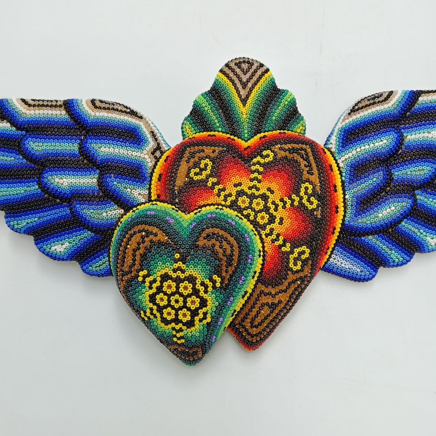 Huichol Hand Beaded Mexican Folk Art Heart with Wings By Santos Bautista PP8286