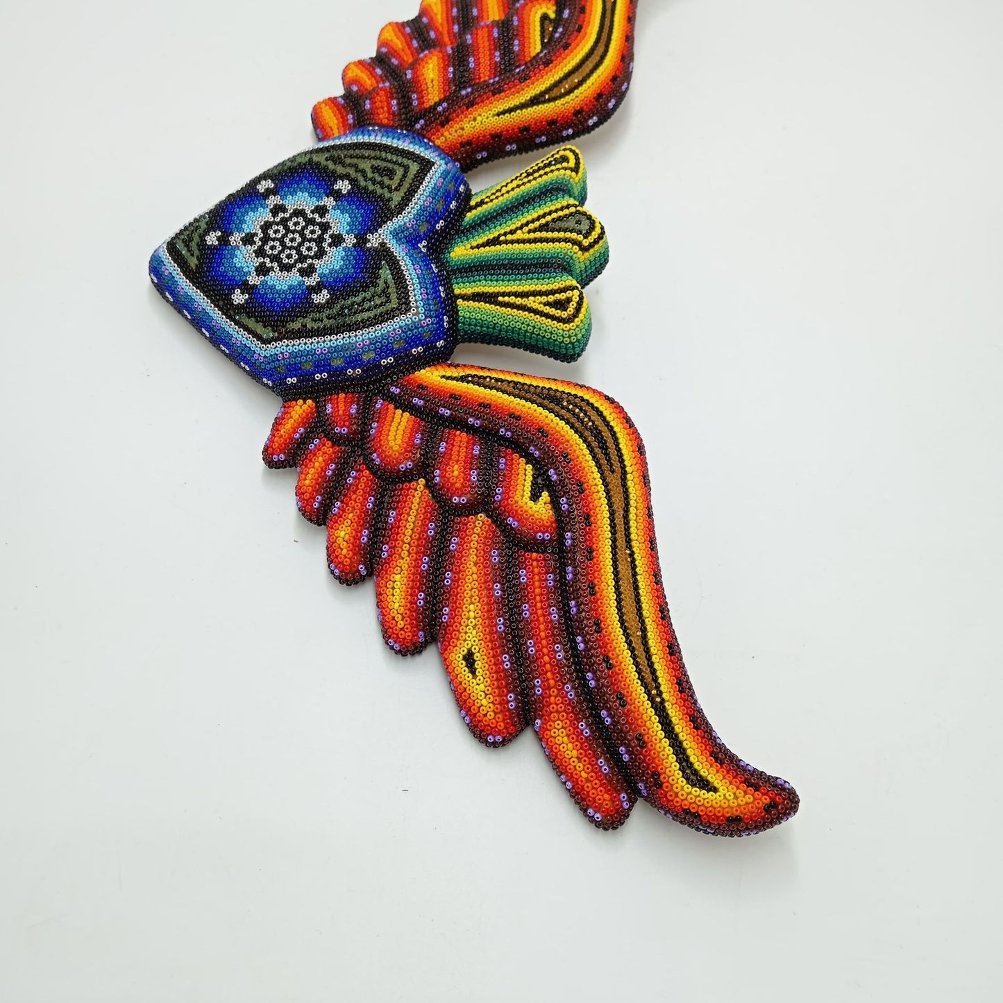 Huichol Hand Beaded Mexican Folk Art Heart with Wings By Santos Bautista PP8287